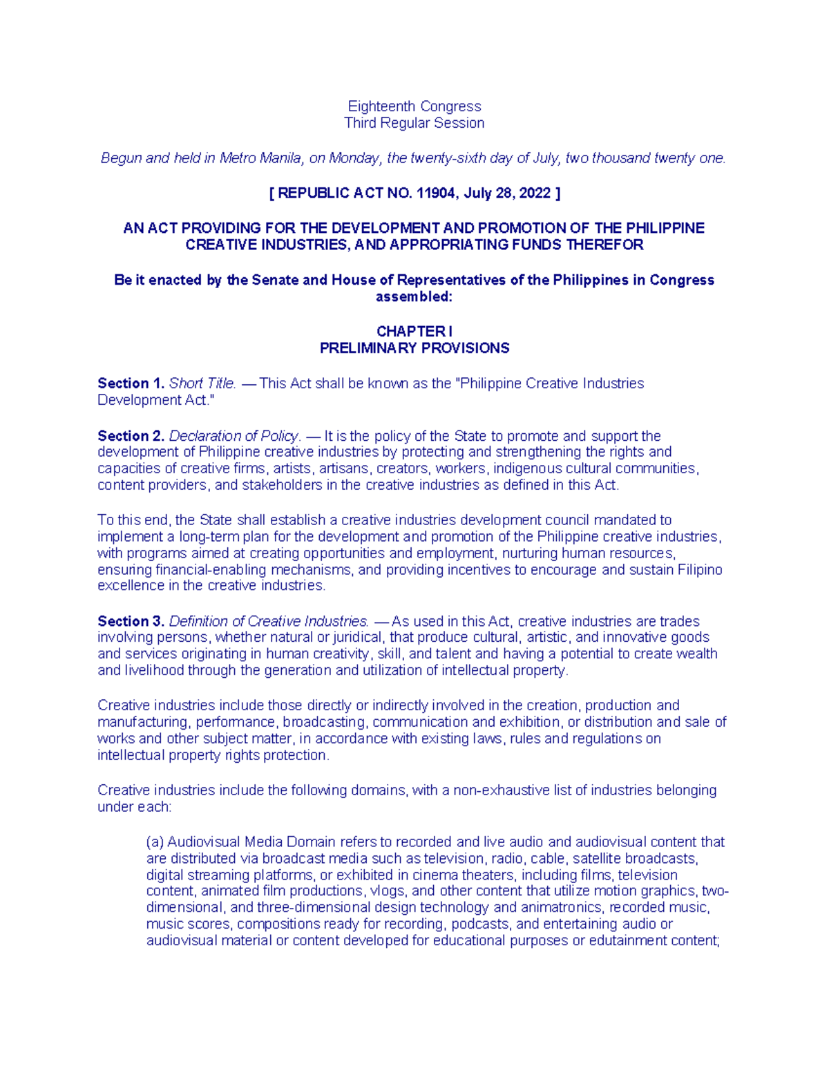 Republic Act 11904 Group 2 - Eighteenth Congress Third Regular Session ...
