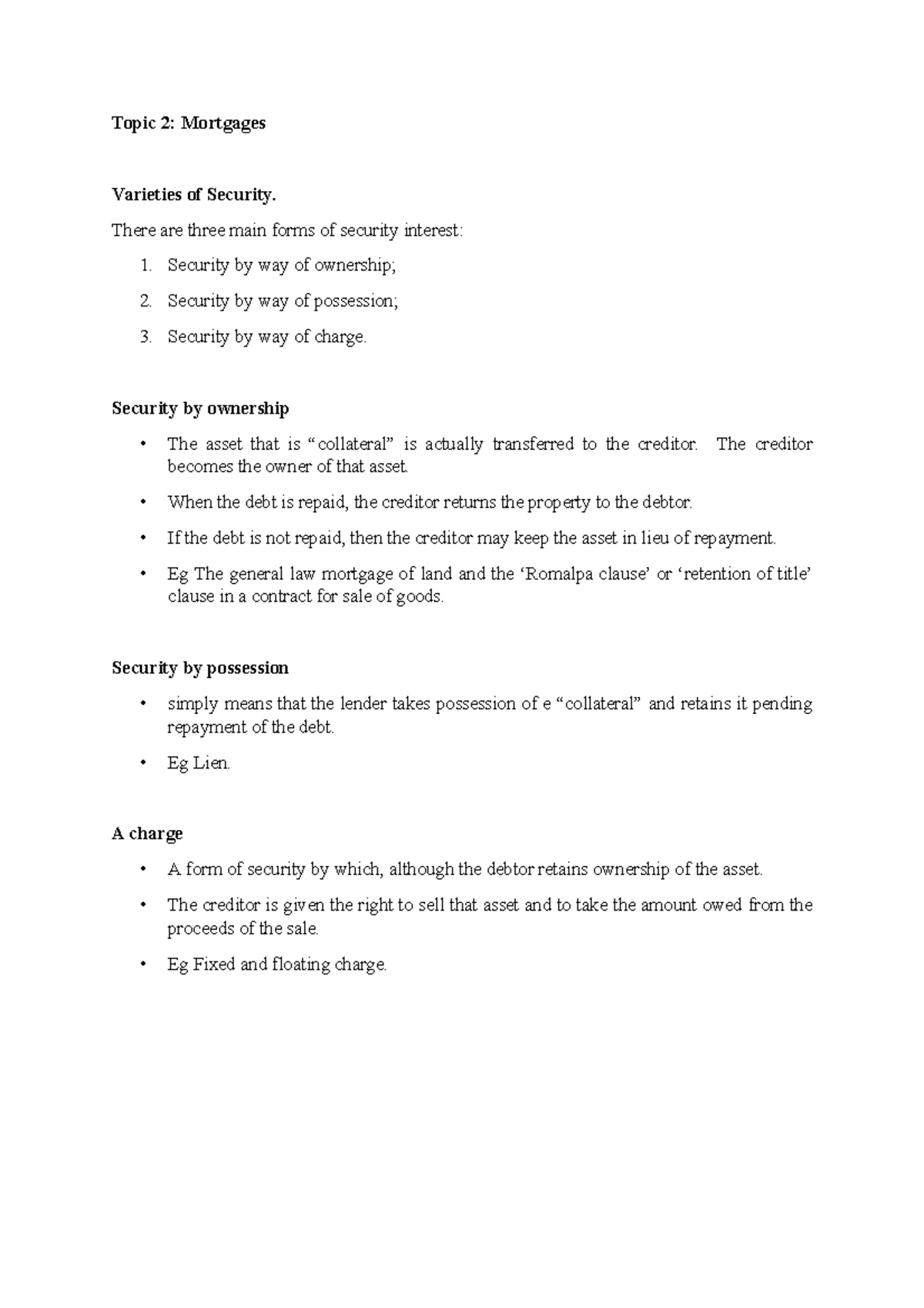 Property LAW B Mortgages Topic 2 - Topic 2: Mortgages Varieties Of ...