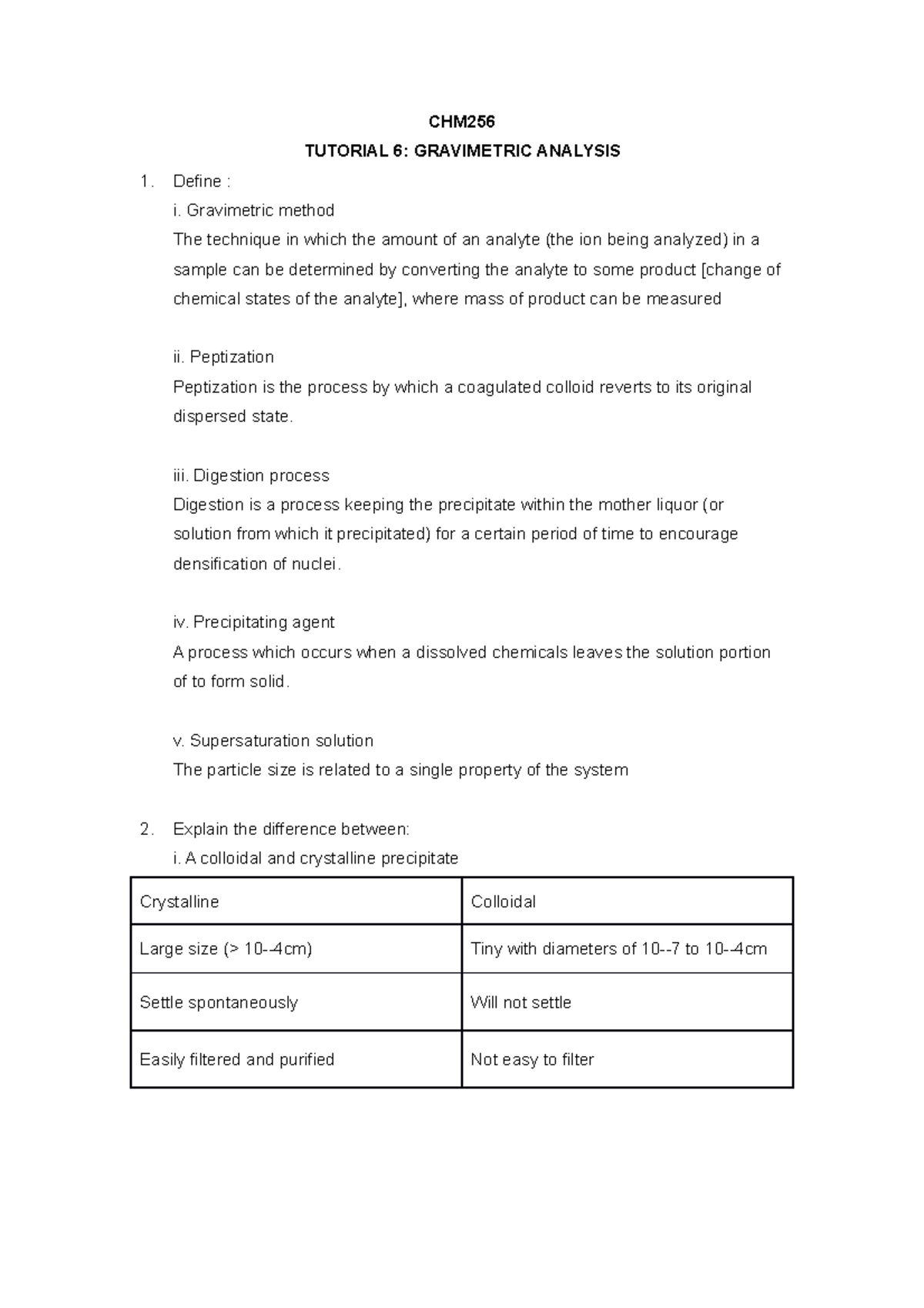 CHM256 TUTORIAL 6 GRAVIMETRIC ANALYSIS SEMESTER 3 - CHM TUTORIAL 6 ...