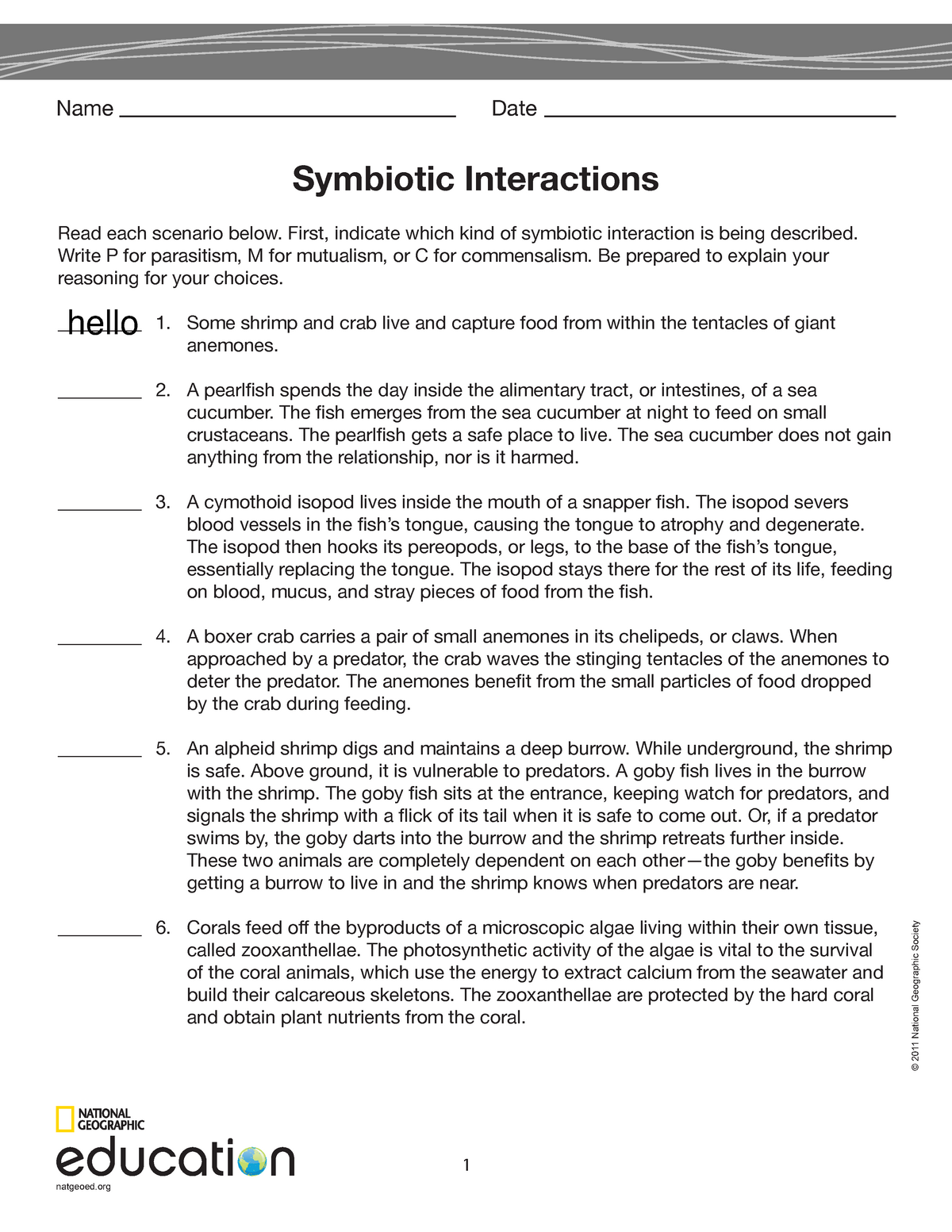 Symbiotic Interactions worksheet - 25 - Sport Management - StuDocu With Symbiosis Worksheet Answer Key