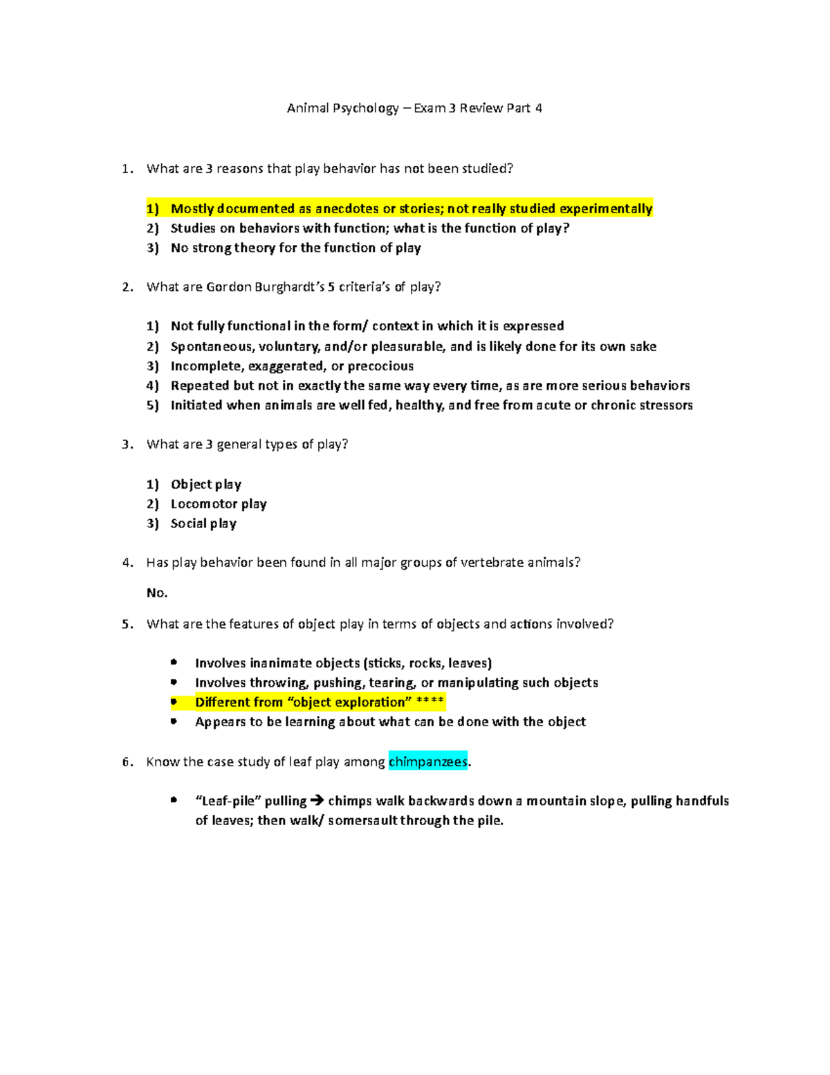 Animal Psychology Exam 3 Review Part 4 Animal Psychology Exam 3