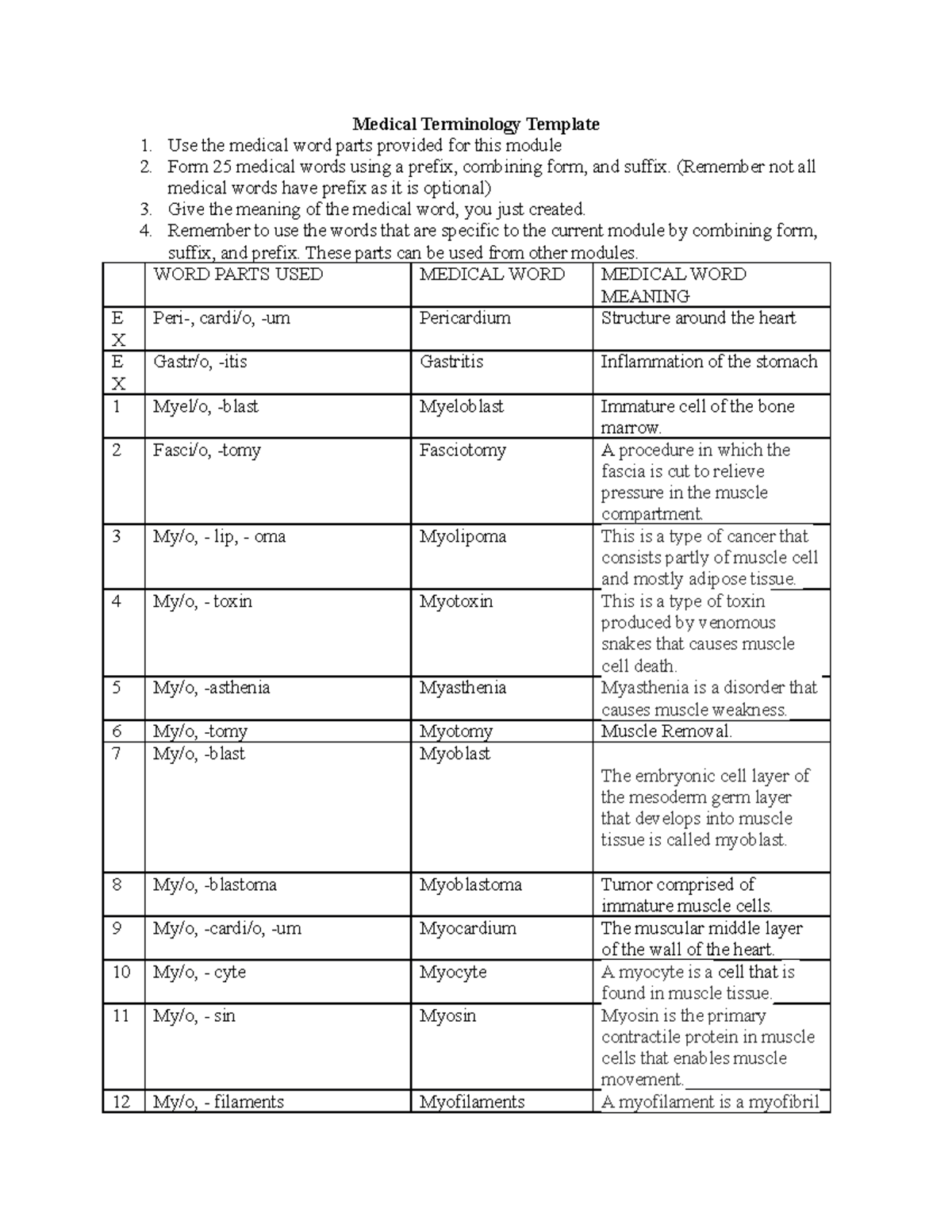 Medical Terminology Template31 Medical Terminology Template Use the