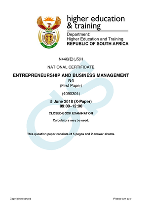Entrepreneurship N5 Notes - ENTREPRENEURSHIP N LEADERSHIP- it’s the ...