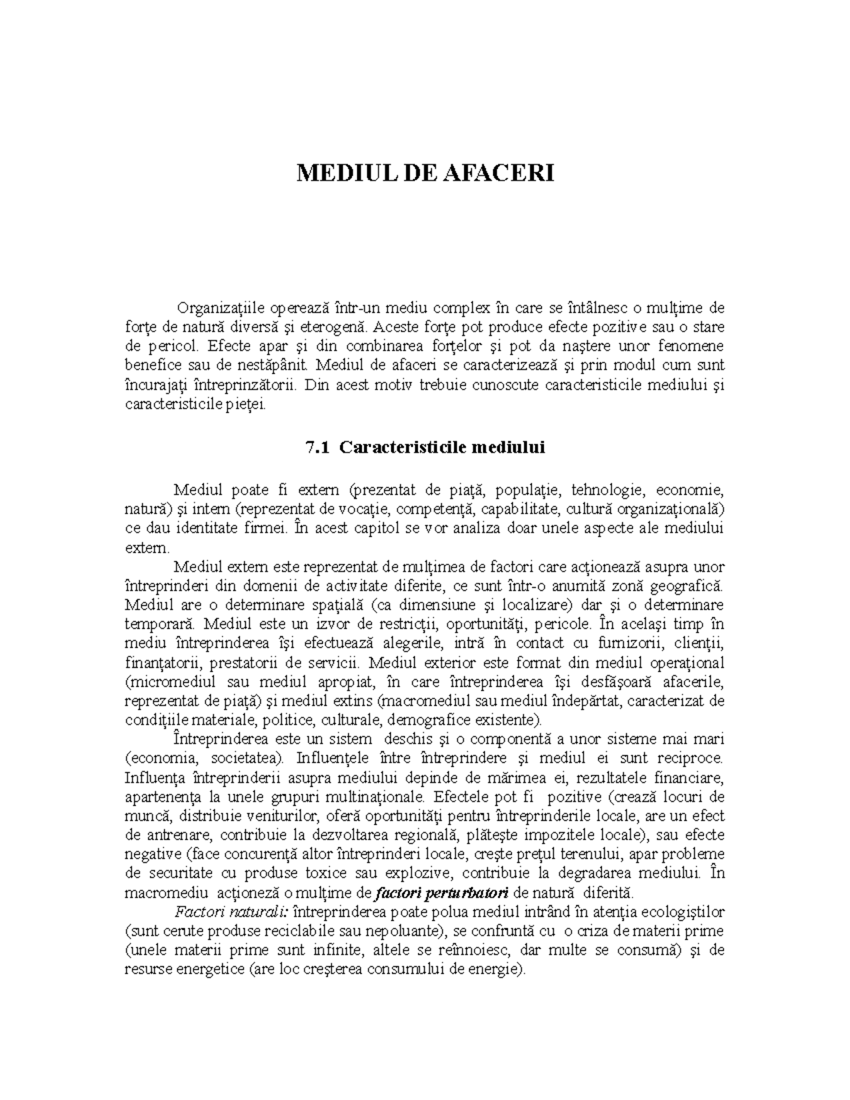 Curs 8 Mediul de afaceri - MEDIUL DE AFACERI Organizaţiile operează ...