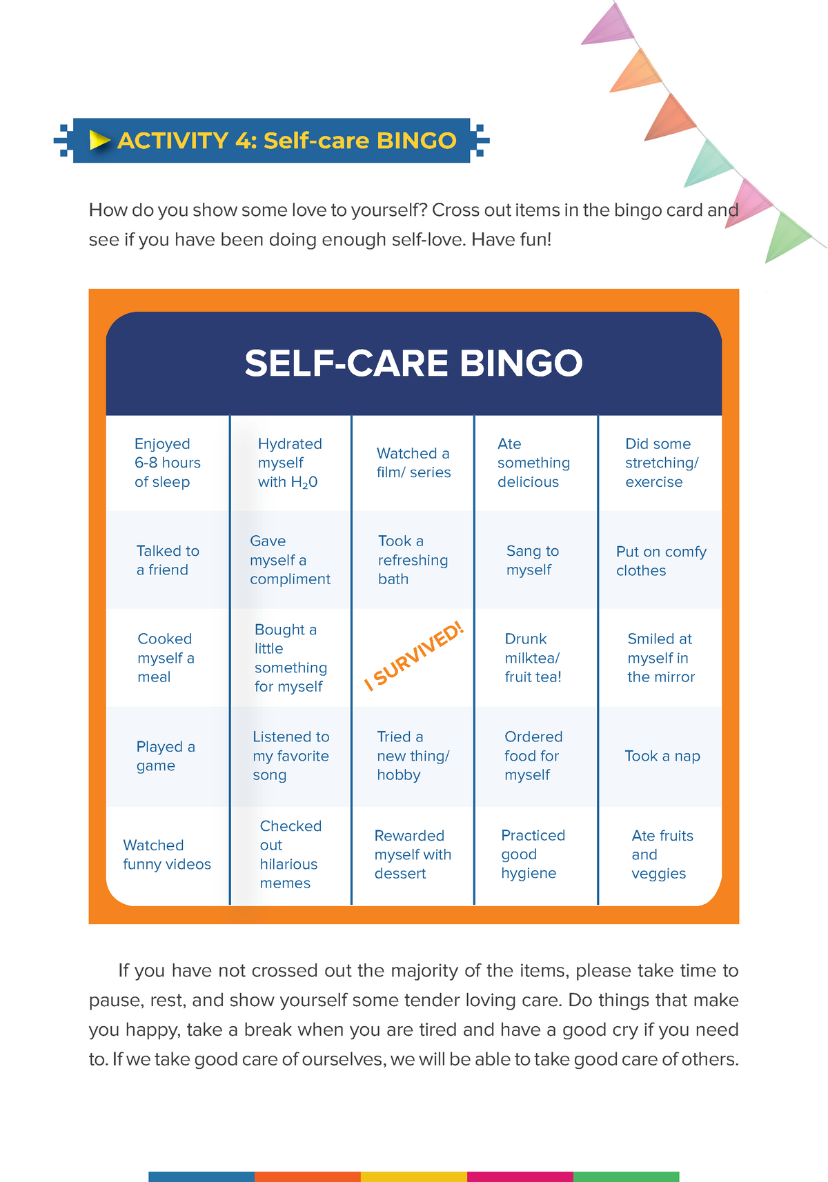 Activity 4 Self care Bingo - ACTIVITY 4: Self-care BINGO How do you ...