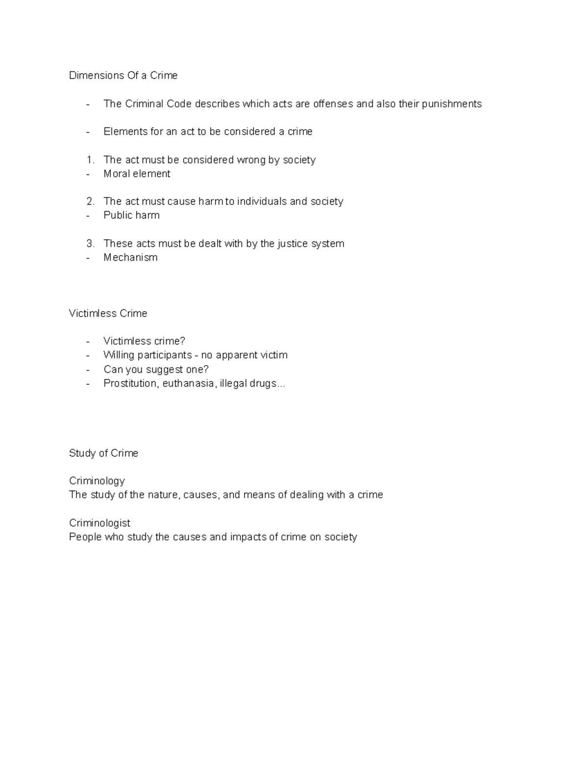 Copy of Criminal Law - law notes - Dimensions Of a Crime The Criminal ...
