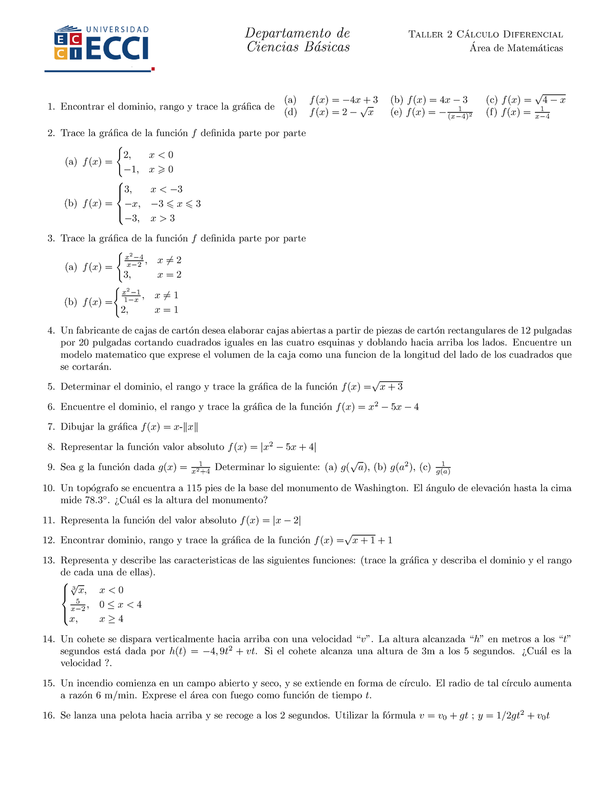 Taller 1-2 Calculo Diferencial 2018 - Departamento De Taller 2 C ...