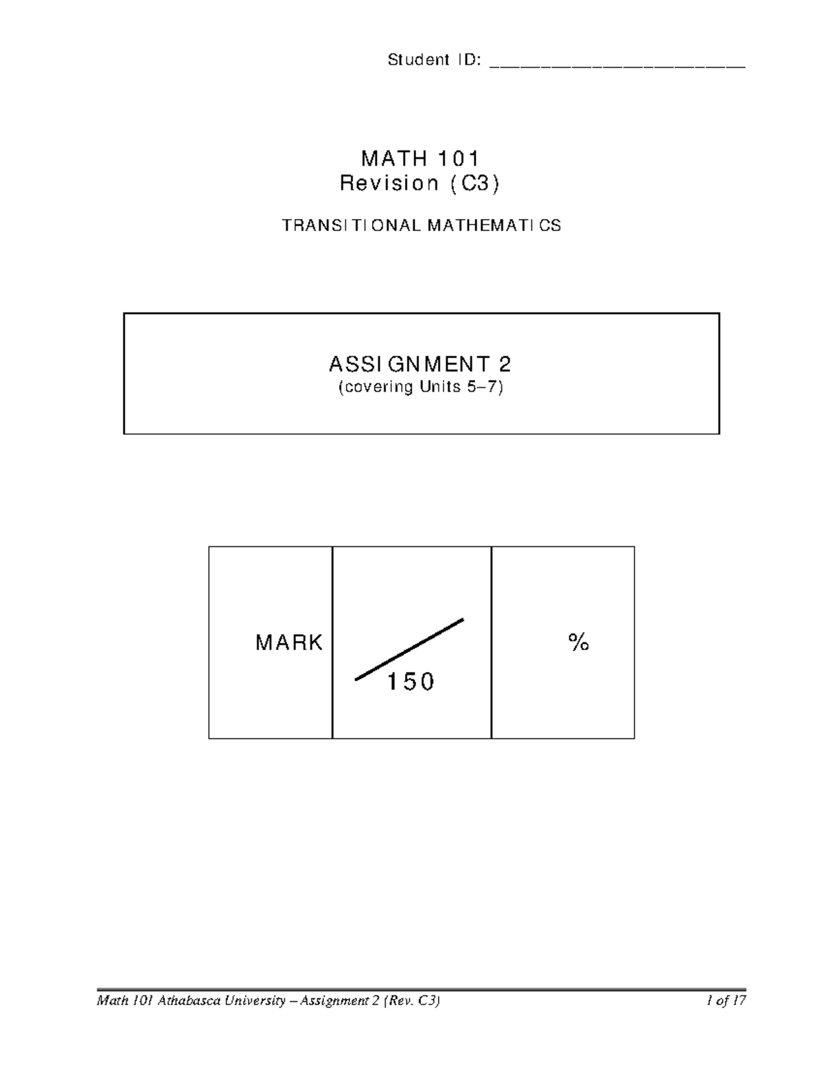 Assignment 02 - MATH course - M A TH 1 0 1 Re v i s i o n ( C3 ) TRA N ...