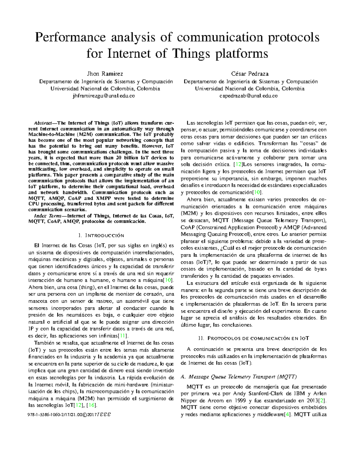 Performance analysis of communication protocols - edu Cesar Pedraza ́ ...