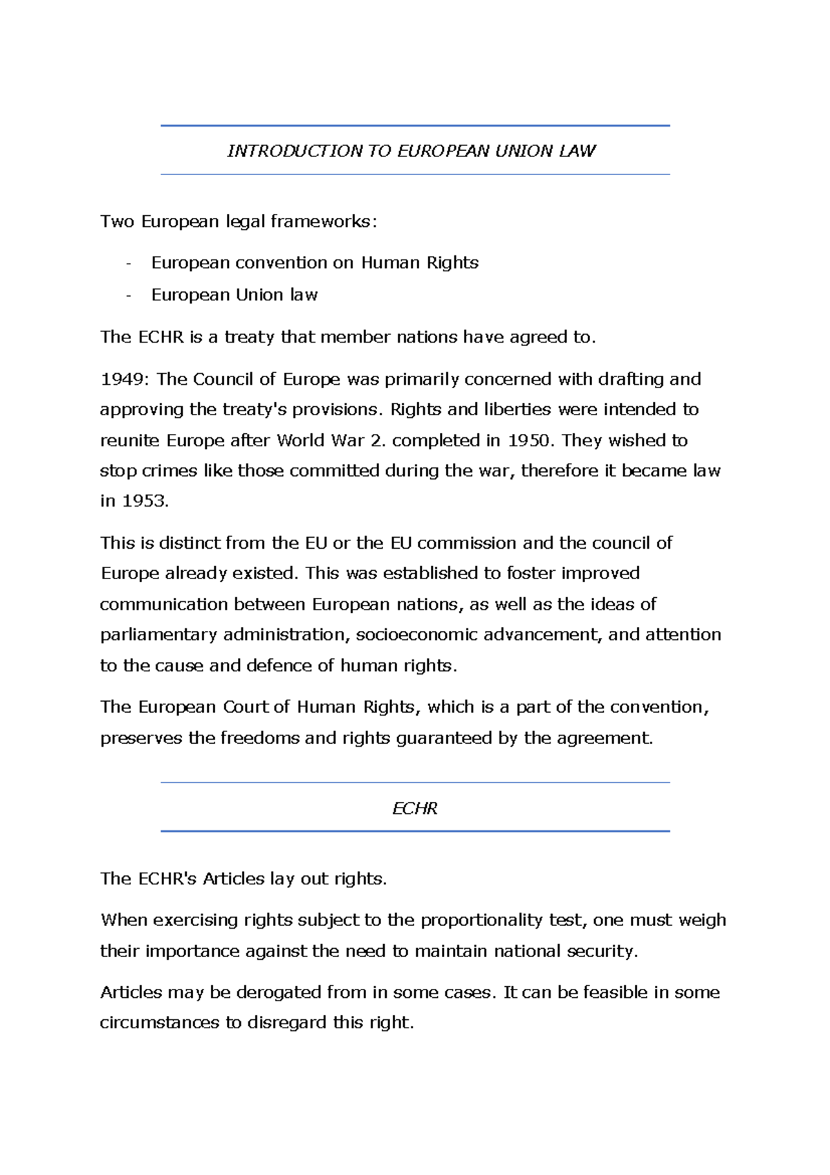 European Union Law - INTRODUCTION TO EUROPEAN UNION LAW Two European ...