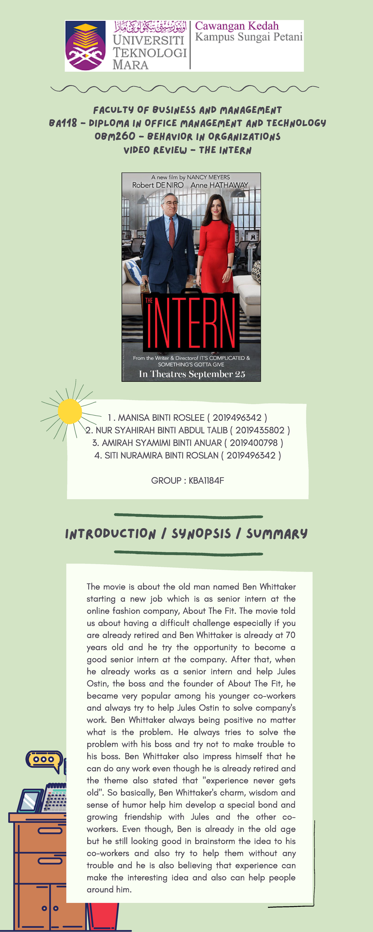 the intern movie assignment