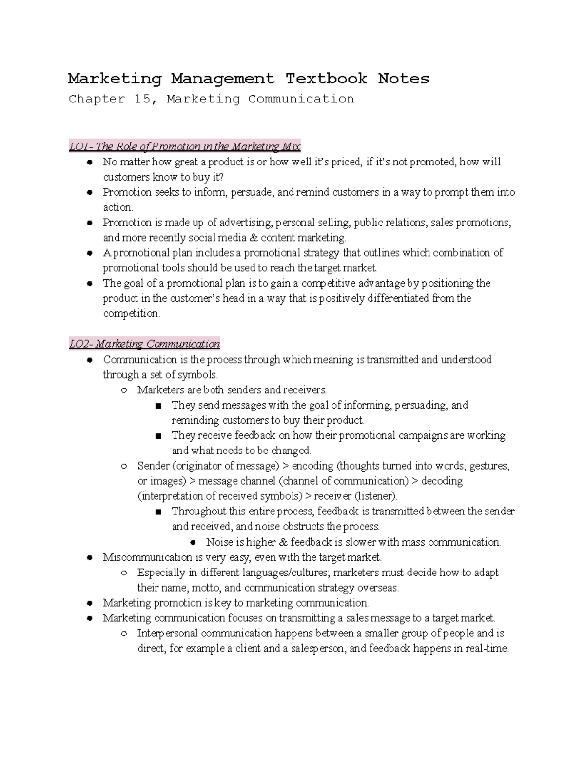 MKTG Chapter 15 Notes - Marketing Management Textbook Notes Chapter 15 ...