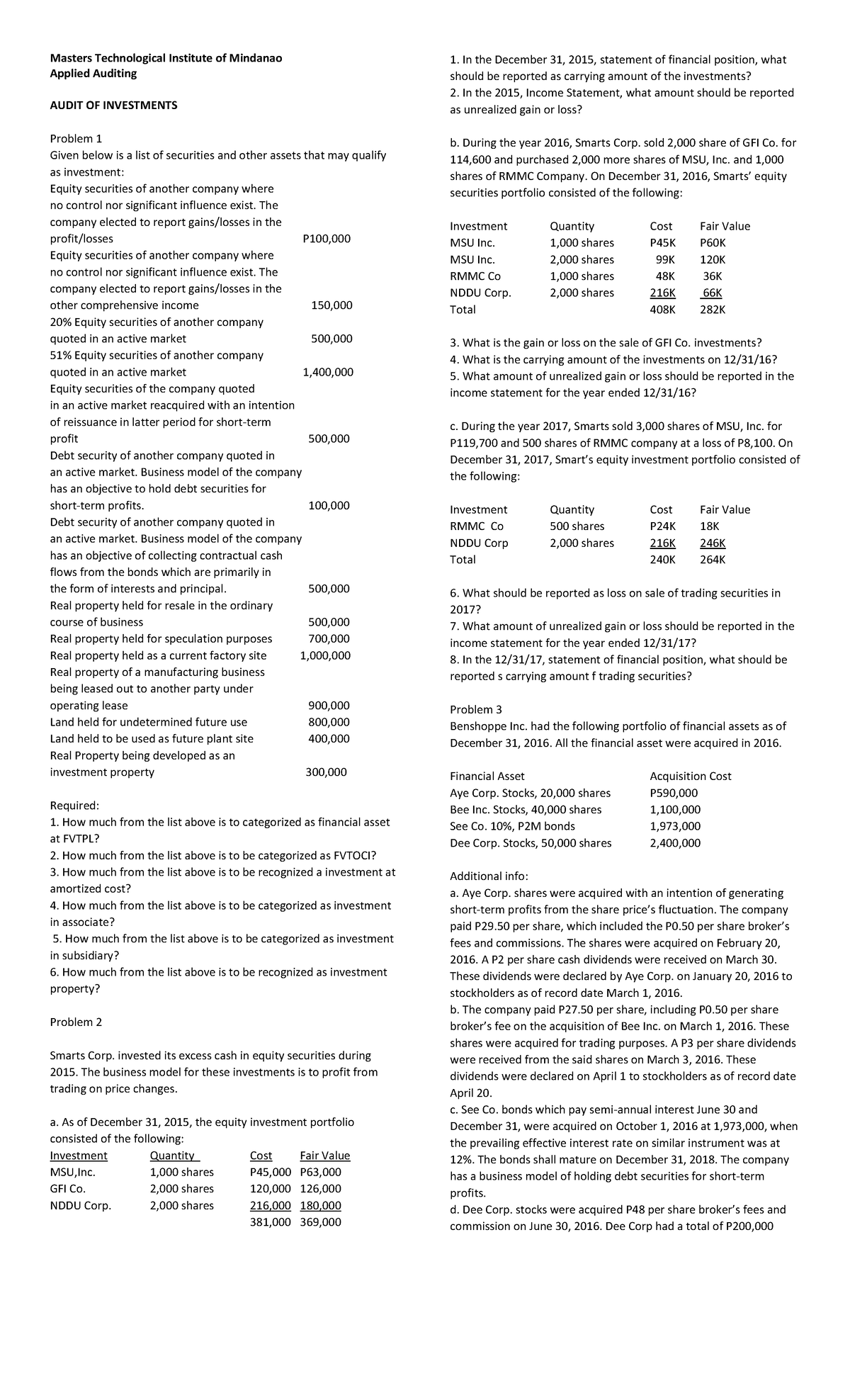 Toaz - Applied auditing materials - Masters Technological Institute of ...