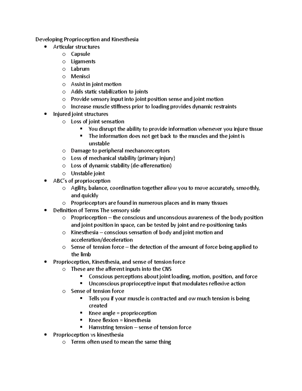 Developing Proprioception and Kinesthesia - Studocu