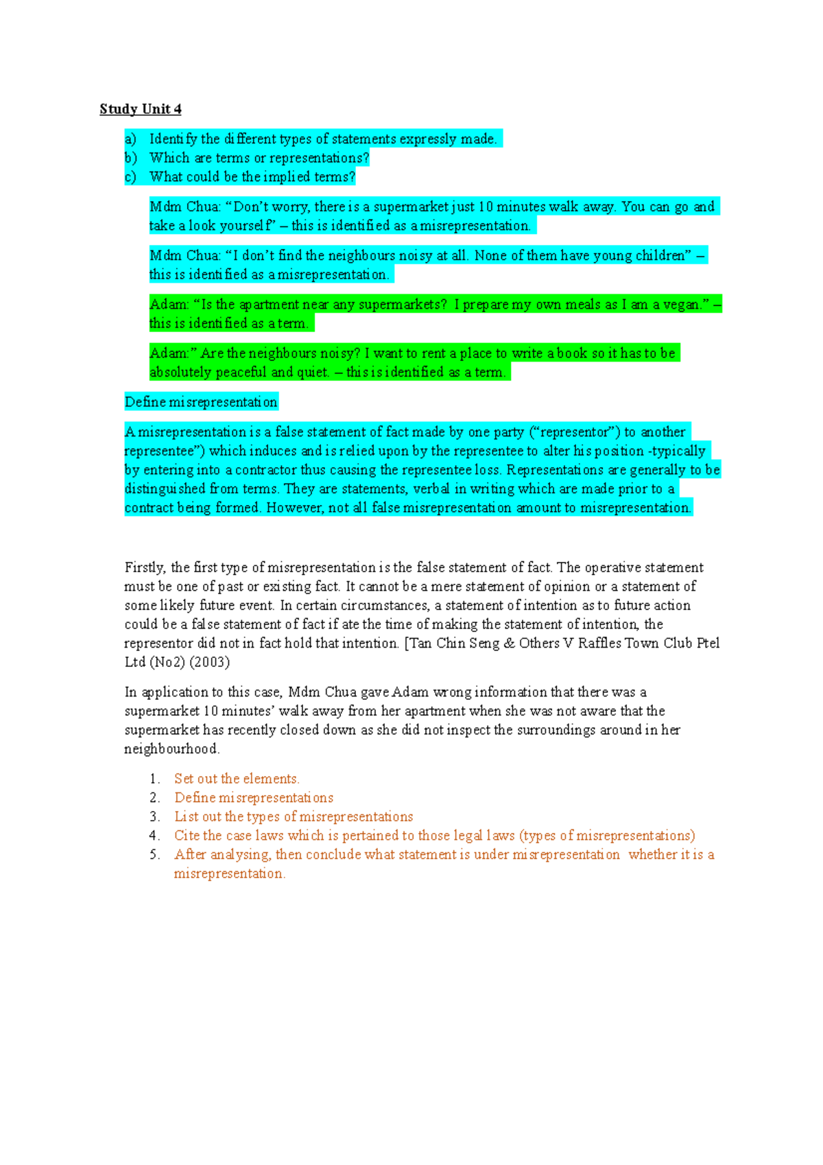 Study Unit 4 - Practice Question BUS201 - Study Unit 4 a) Identify the ...