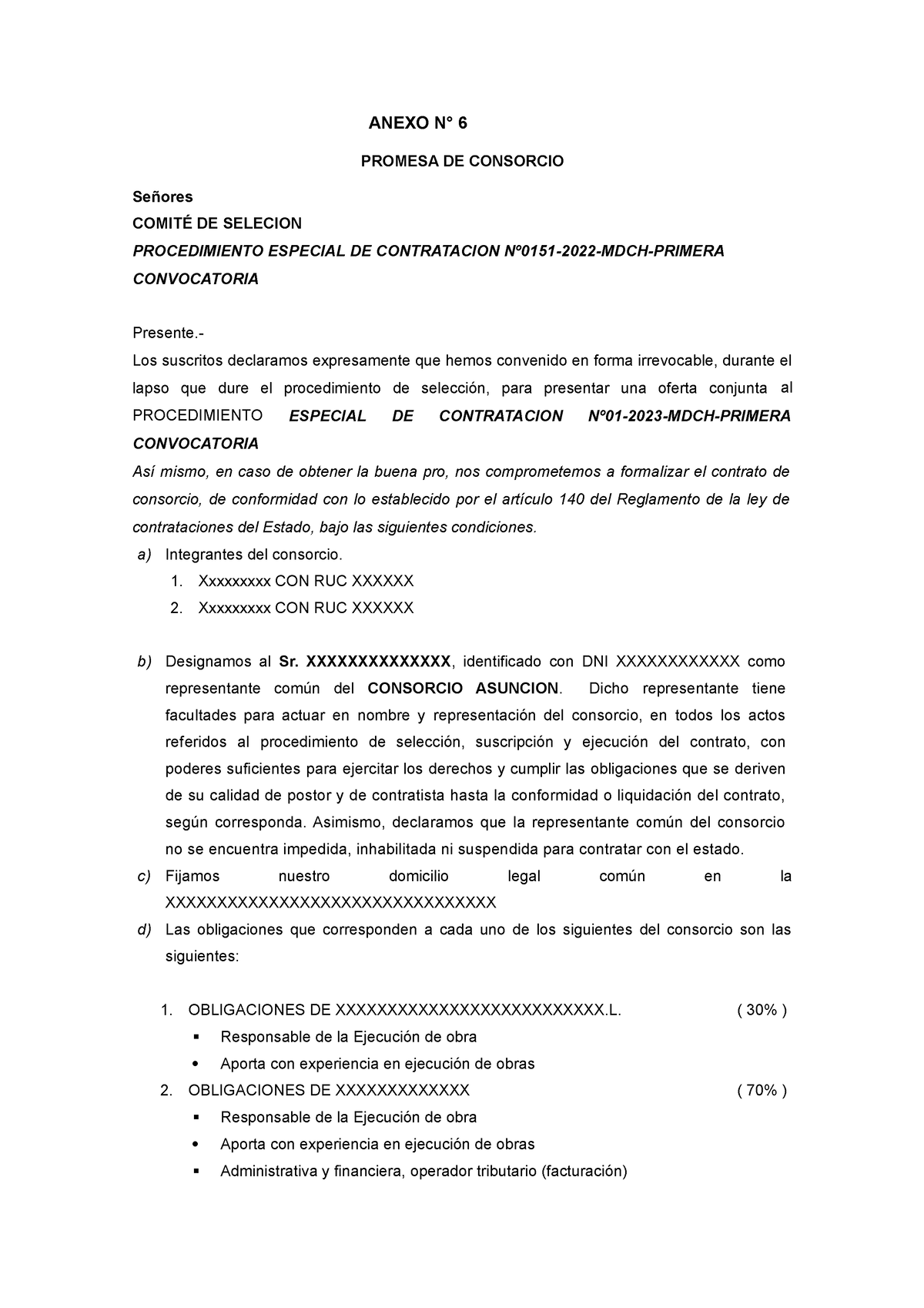 Promesa DE Consocio - MODELO CONSORCIO - ANEXO N° 6 PROMESA DE ...