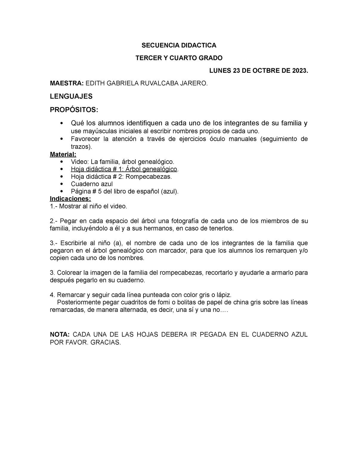 Secuencia Didactica 23 Y 23 DE Octubre 3ro Y 4to. Grado GABY ...