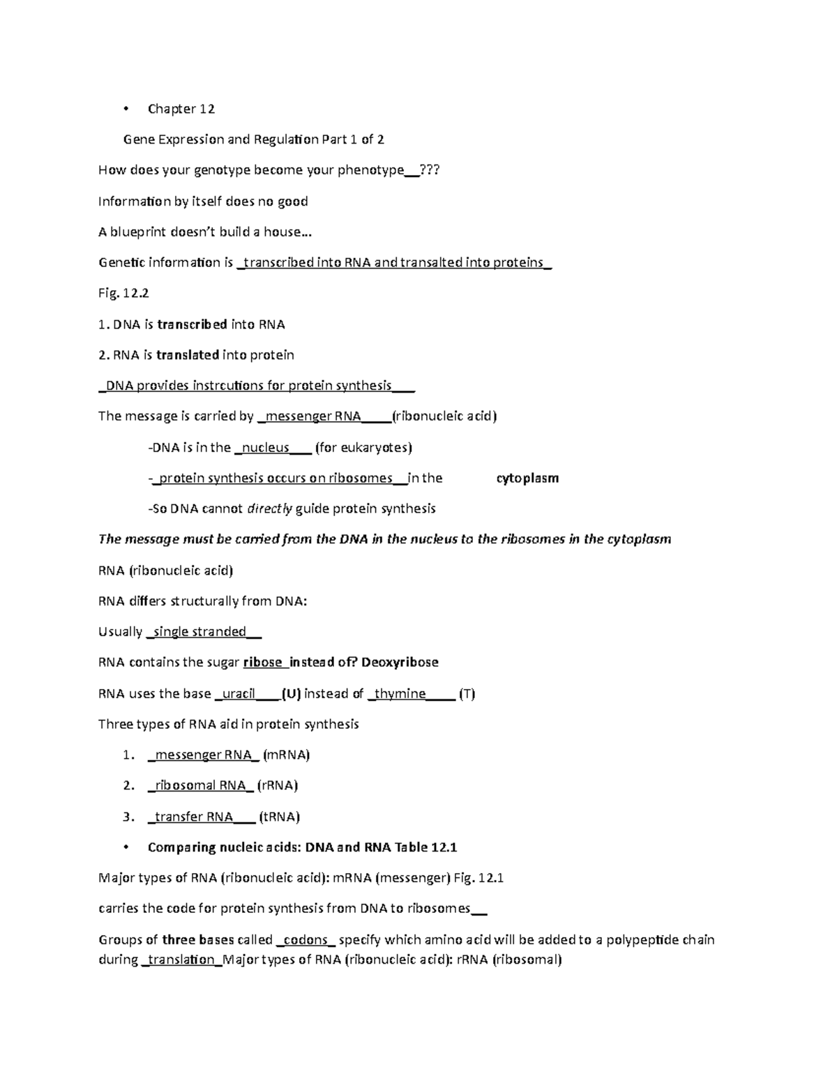 Chapter 12- gene expression - Chapter 12 Gene Expression and Regulation ...