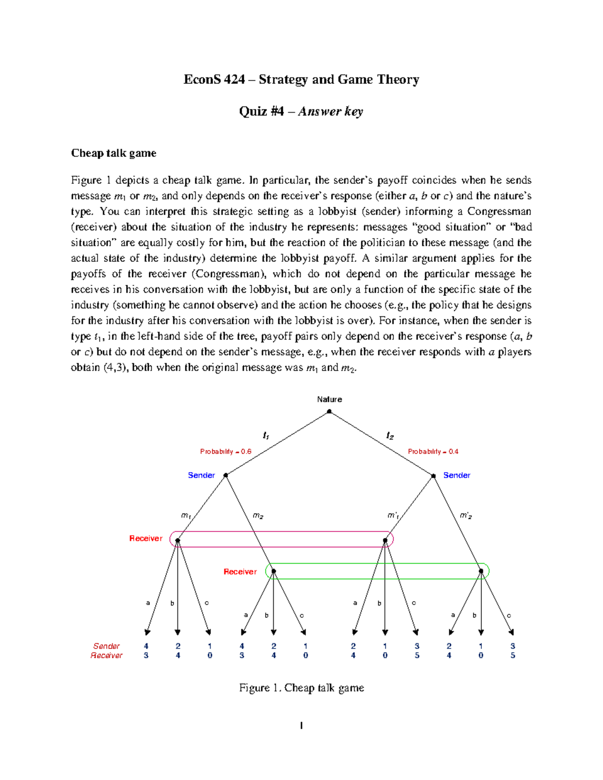 Spring 2015 Quiz 4 key EconS 424 Strategy and Game Theory Quiz Answer