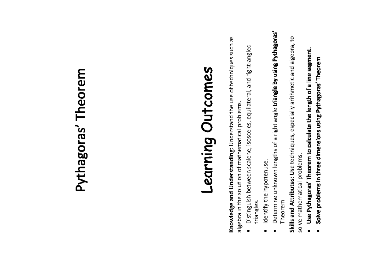 Pythagoras Theorem Lecture Notes - Week 8 - Knowledge and Understanding ...