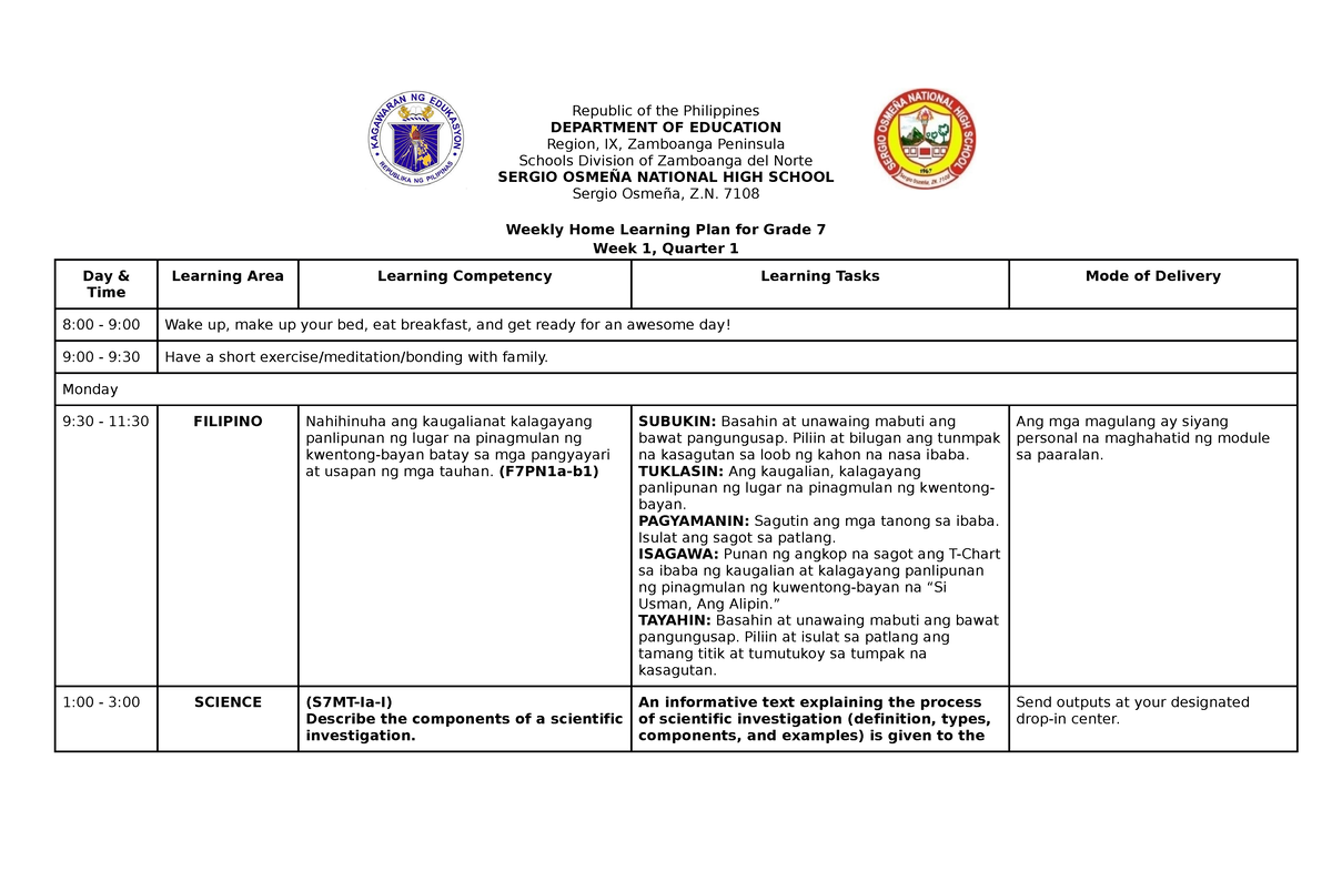 WHLP WK 1 - whlp - Republic of the Philippines DEPARTMENT OF EDUCATION ...