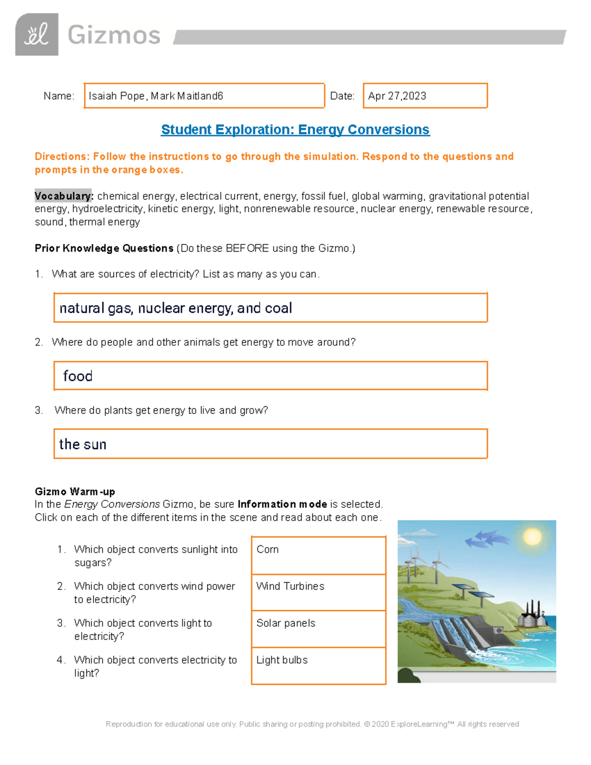 Energy Conversions SE - Lllllllll - Name: Isaiah Pope, Mark Maitland6 ...