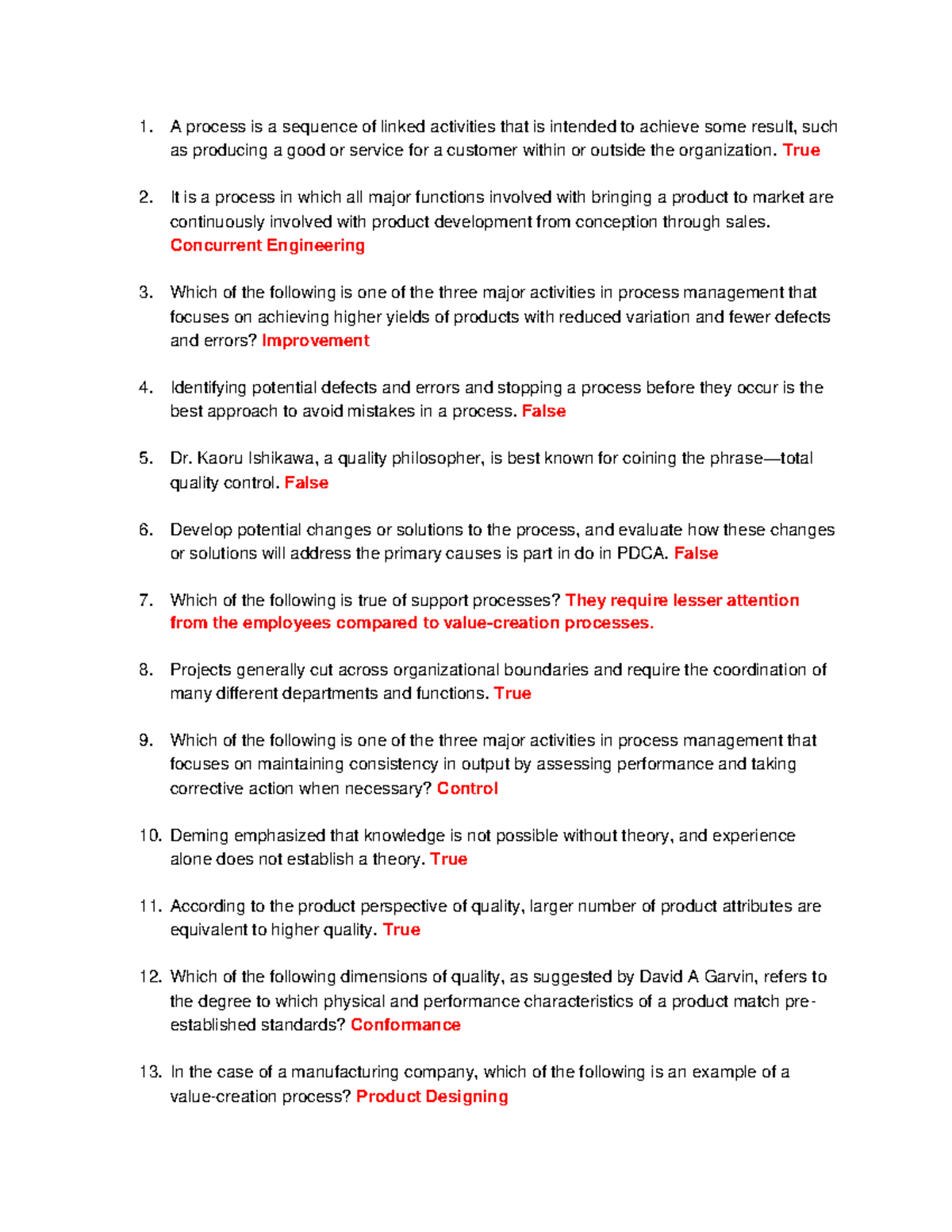 OM-Finals - Lecture notes 1 - A process is a sequence of linked ...