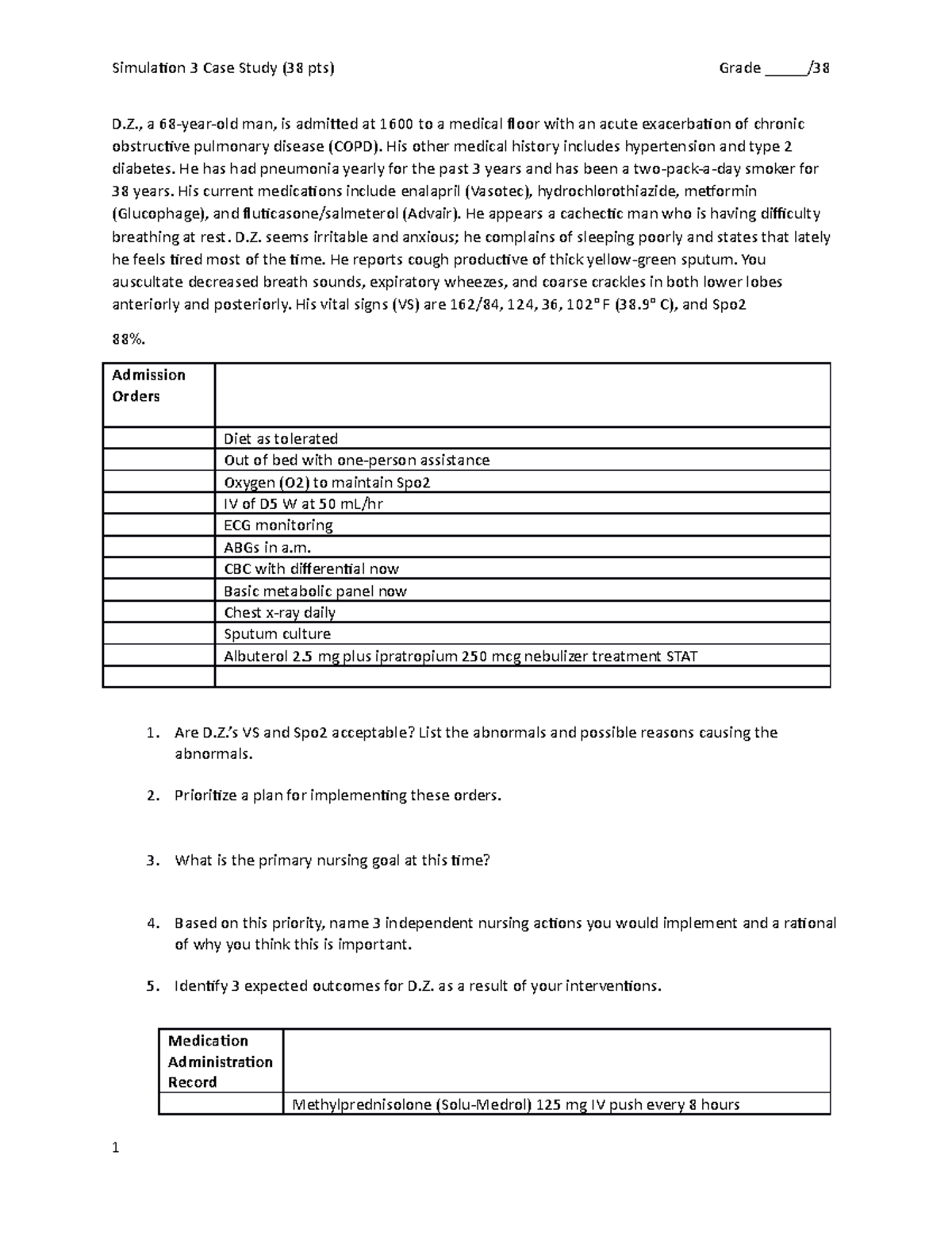 F22 Simulation 3 Case Study Student - D., a 68-year-old man, is ...