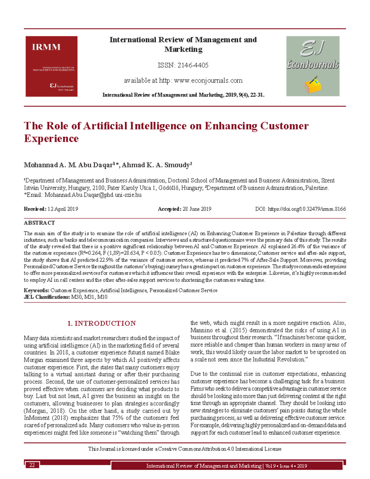 The Role of Artificial Intelligence on Enhancing C - International ...