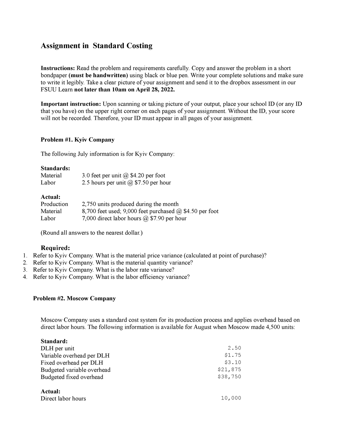 cost assignment summary