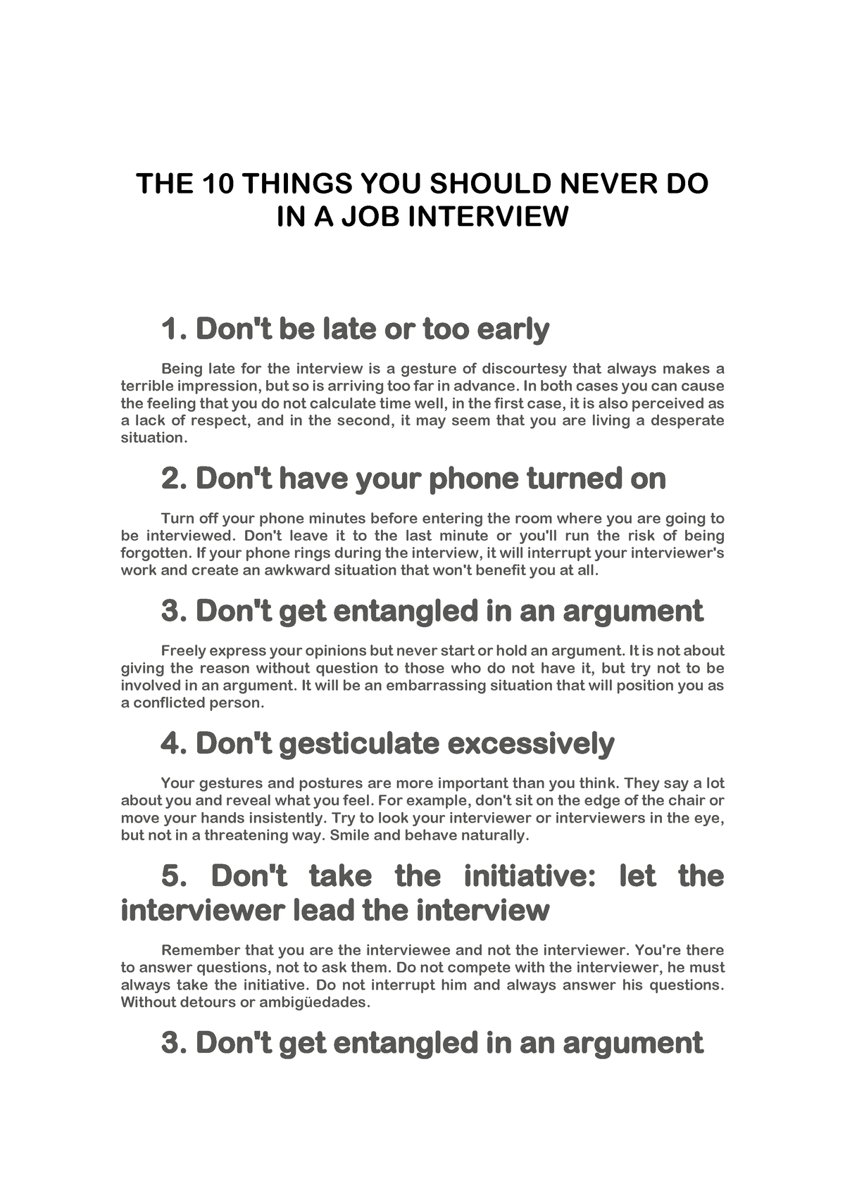 The 10 Things You Should Never Do In A Job Interview The 10 Things