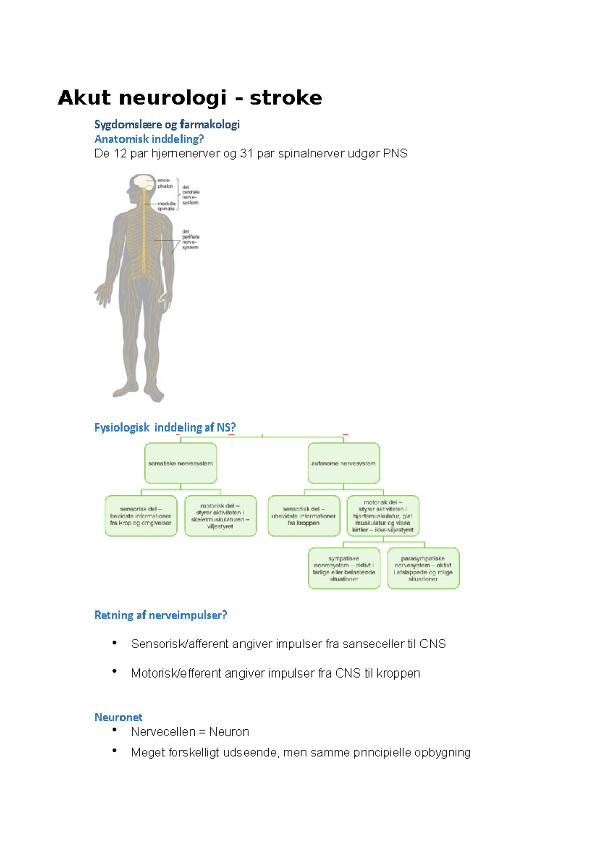 Akut Neurologi - Noter - Akut Neurologi - Stroke Sygdomslære Og ...