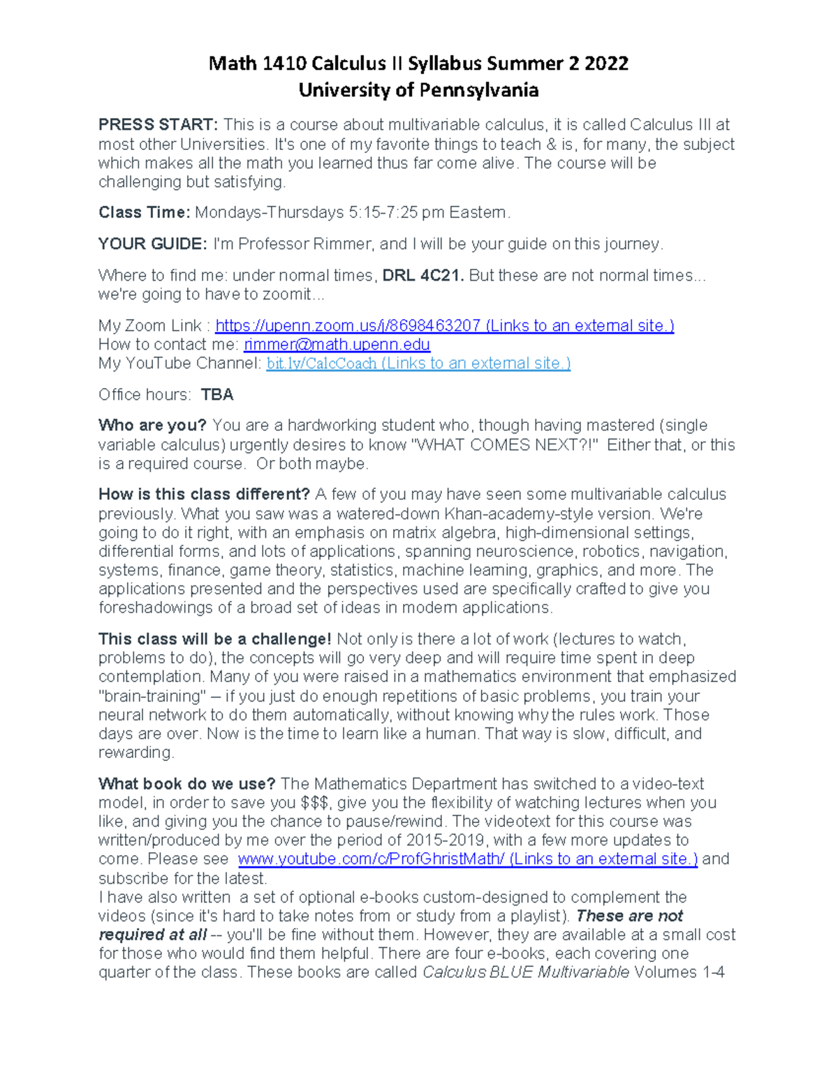 MATH 1410 920 syllabus - University of Pennsylvania PRESS START: This ...