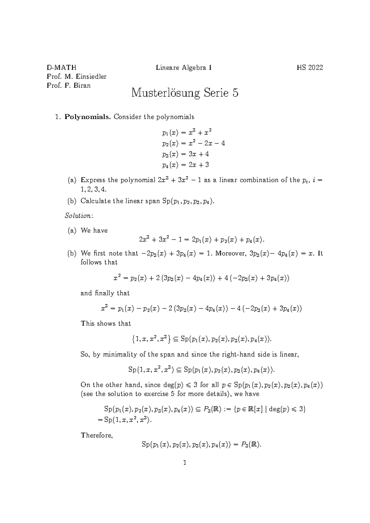 LAI sols05-en - Linear Algebra - D-MATH Lineare Algebra I HS 2022 Prof ...