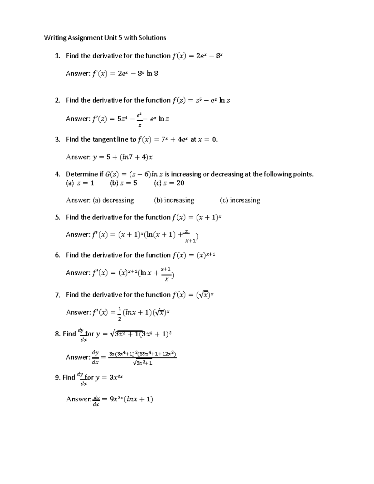 Math 1211 Writing Assignment Unit 5 Solutions - Writing Assignment Unit ...