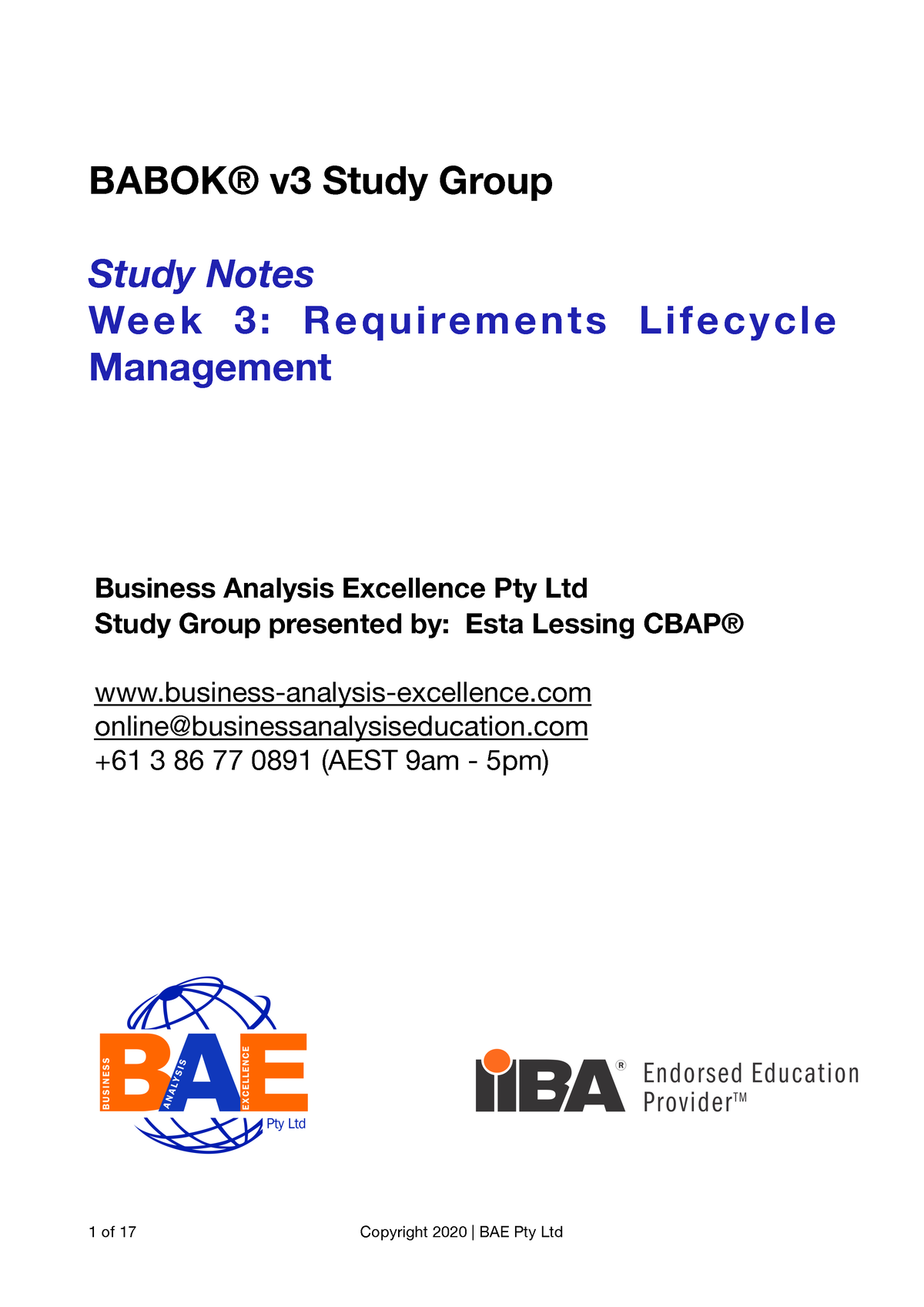 Week 3 Requirements Life Cycle Management Study Notes - BABOK® V3 Study ...