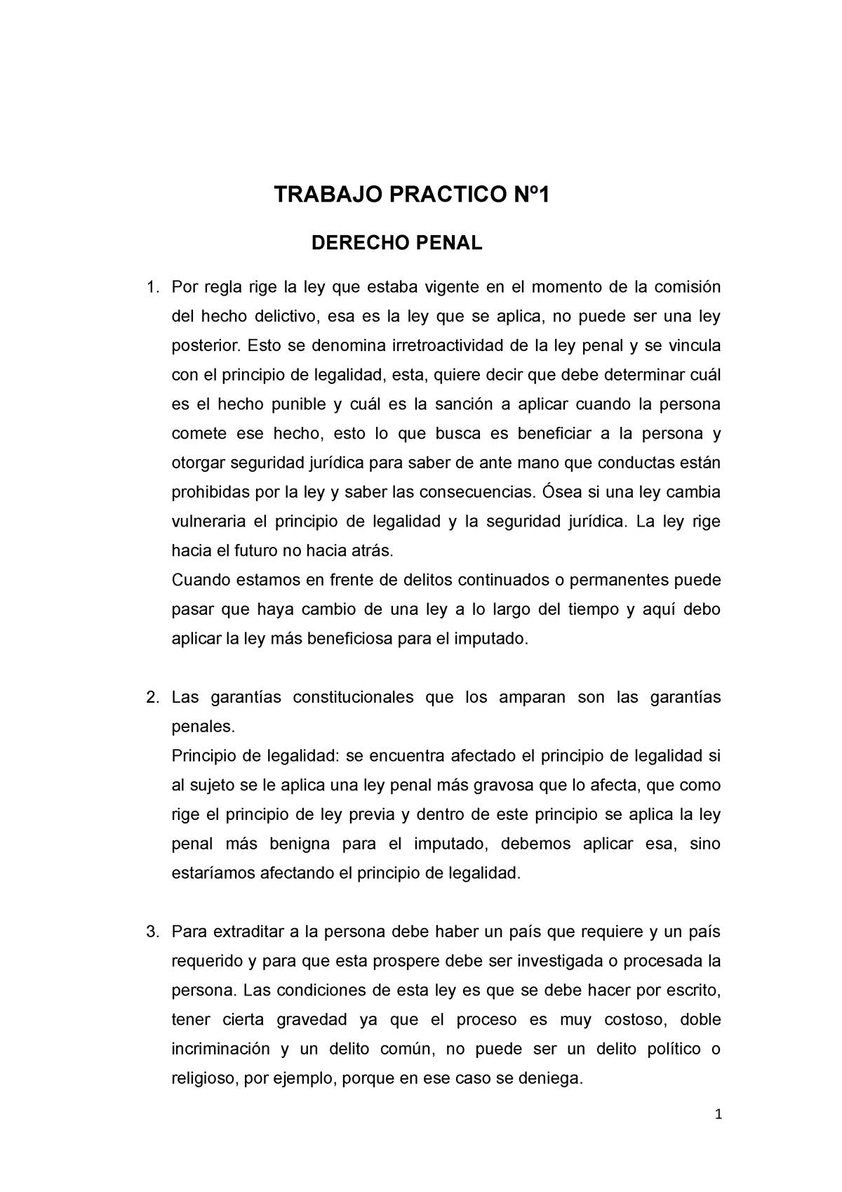 Trabajo Practico Nº1 Derecho Penal - TRABAJO PRACTICO Nº 1 DERECHO ...