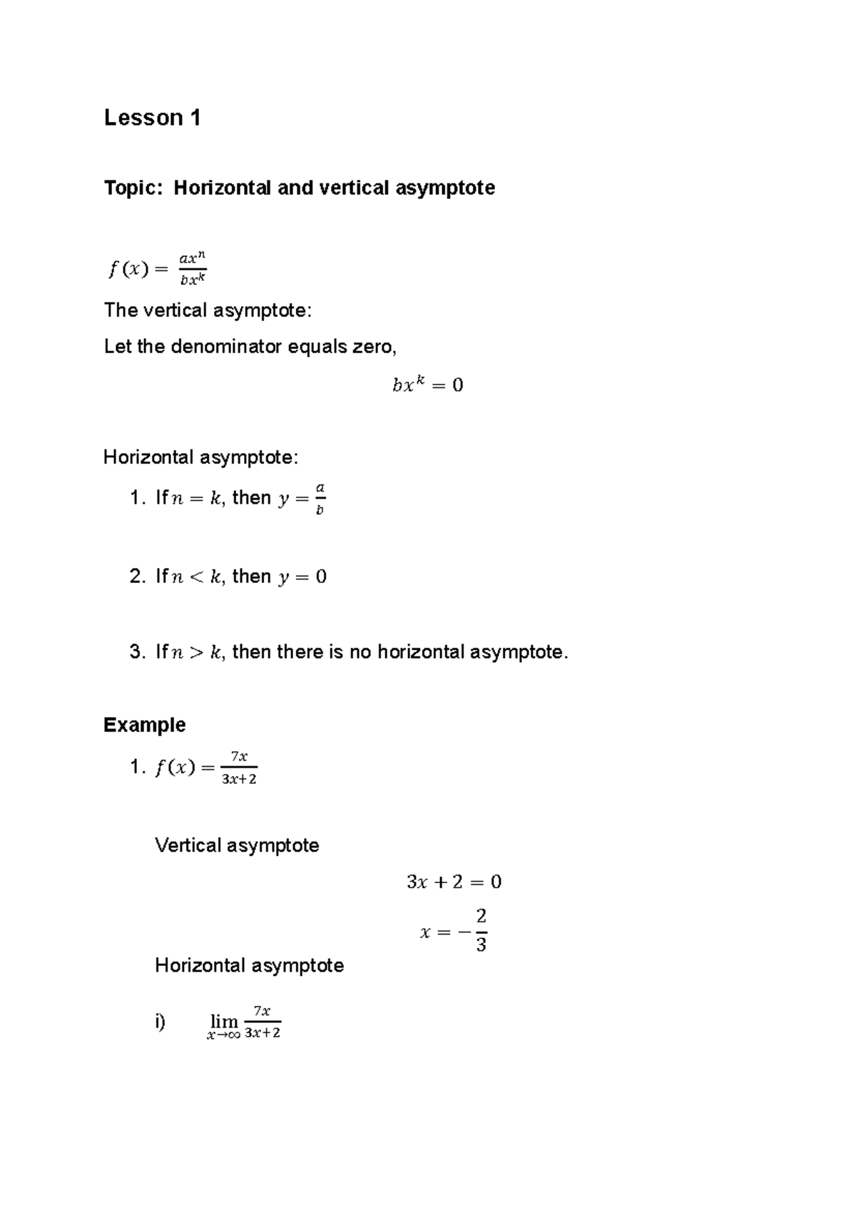 Lesson 1 File - lecture notes - Lesson 1 Topic: Horizontal and vertical ...