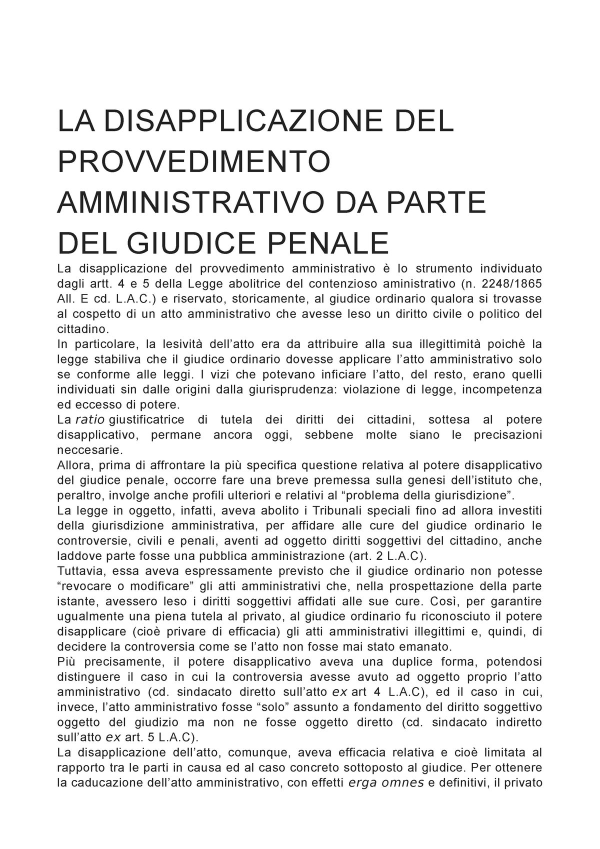 LA Disapplicazione DEL Provvedimento Amministrativo DA Parte DEL ...