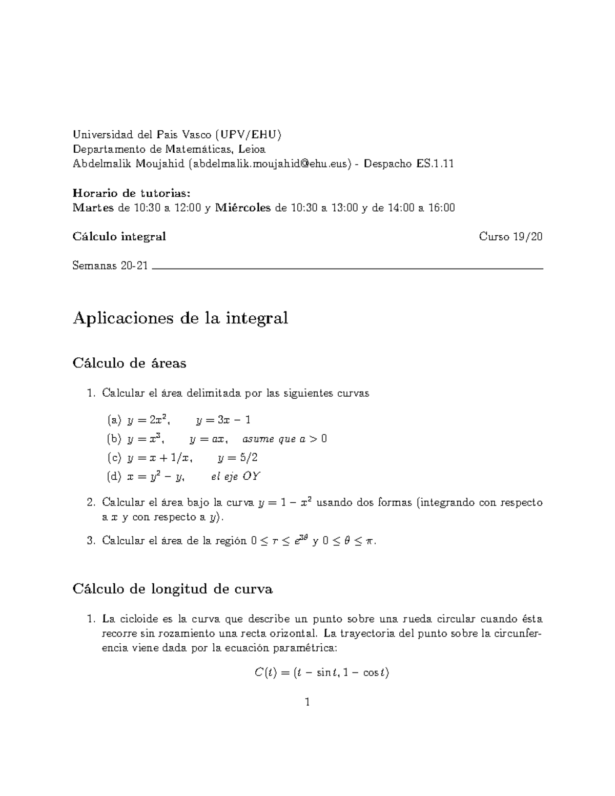 C Lculo Diferencial E Integral Ejercicios - Universidad Del Pais Vasco ...