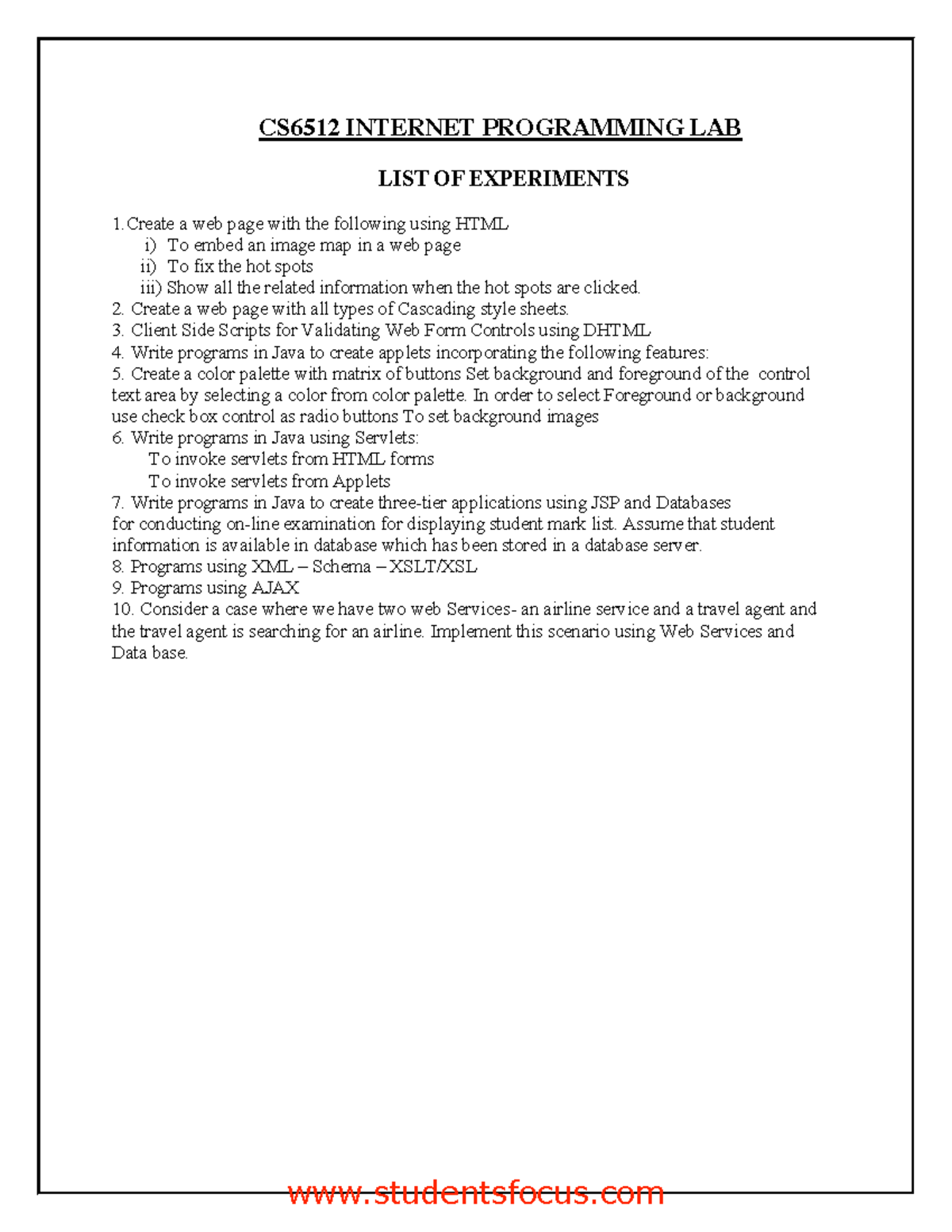 Internet-Programming-Lab-CSE 2013 regulation - CS6512 INTERNET ...
