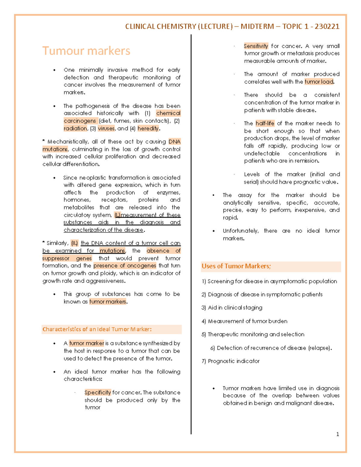 Tumor Marker PART 1 Tumour markers One minimally invasive method for