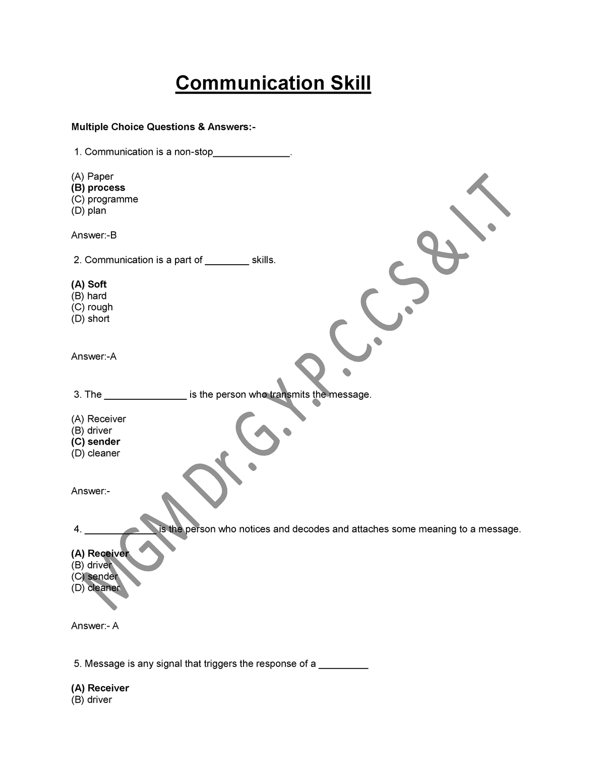 Communication skill MCQS - Communication Skill Multiple Choice