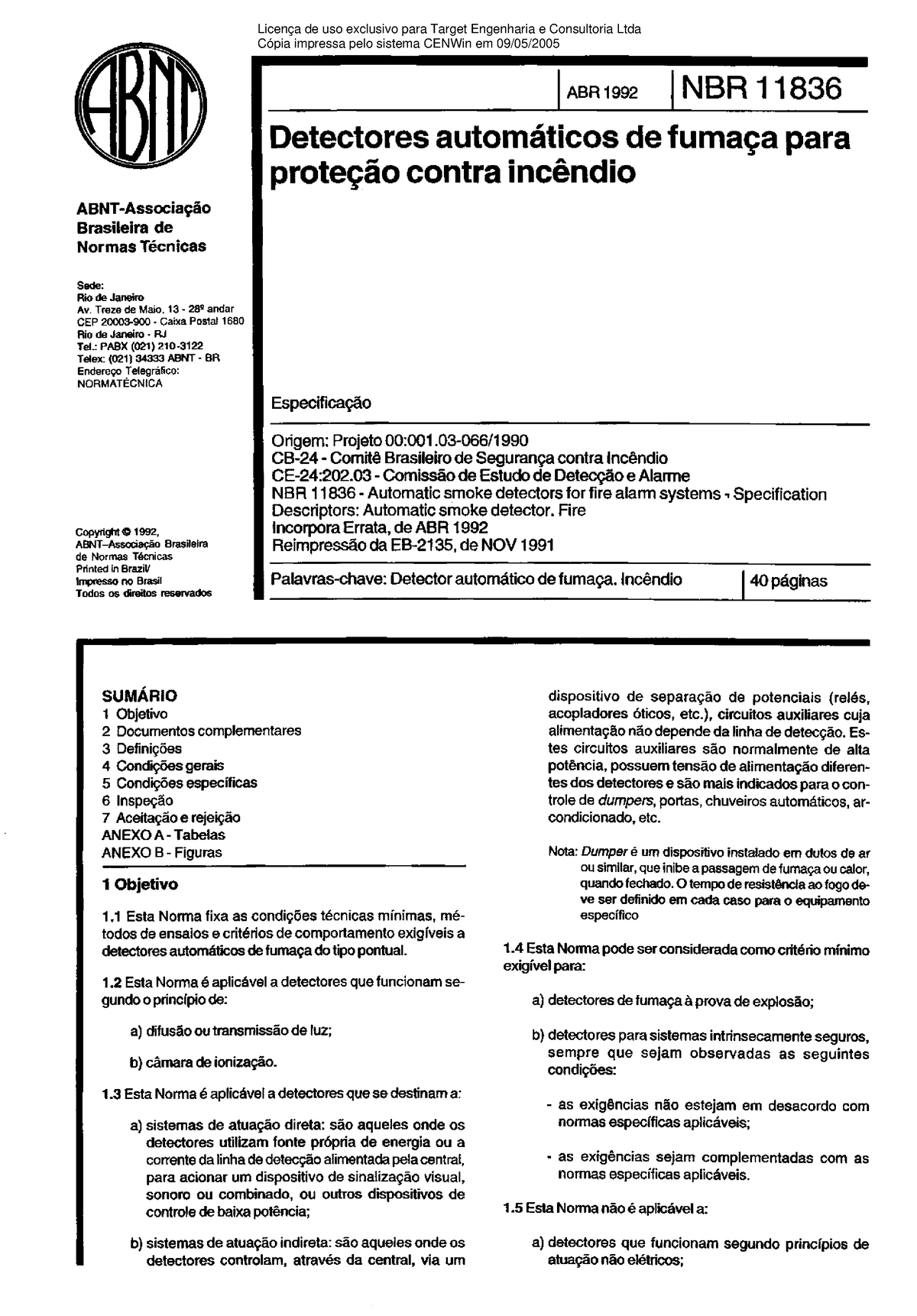 ABNT NBR 11836 - Detectores Automaticos De Fumaca Para Protecao Contra ...