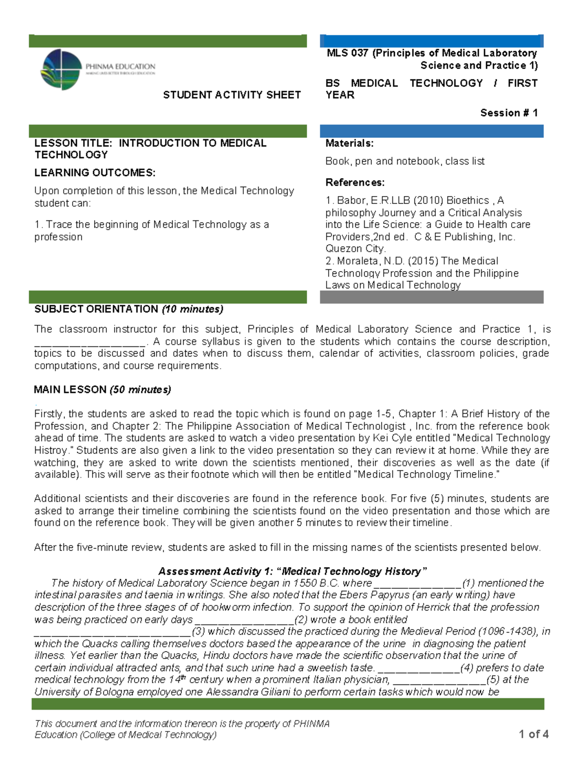 PMLS 1 Module 1 - This document and the information thereon is the ...