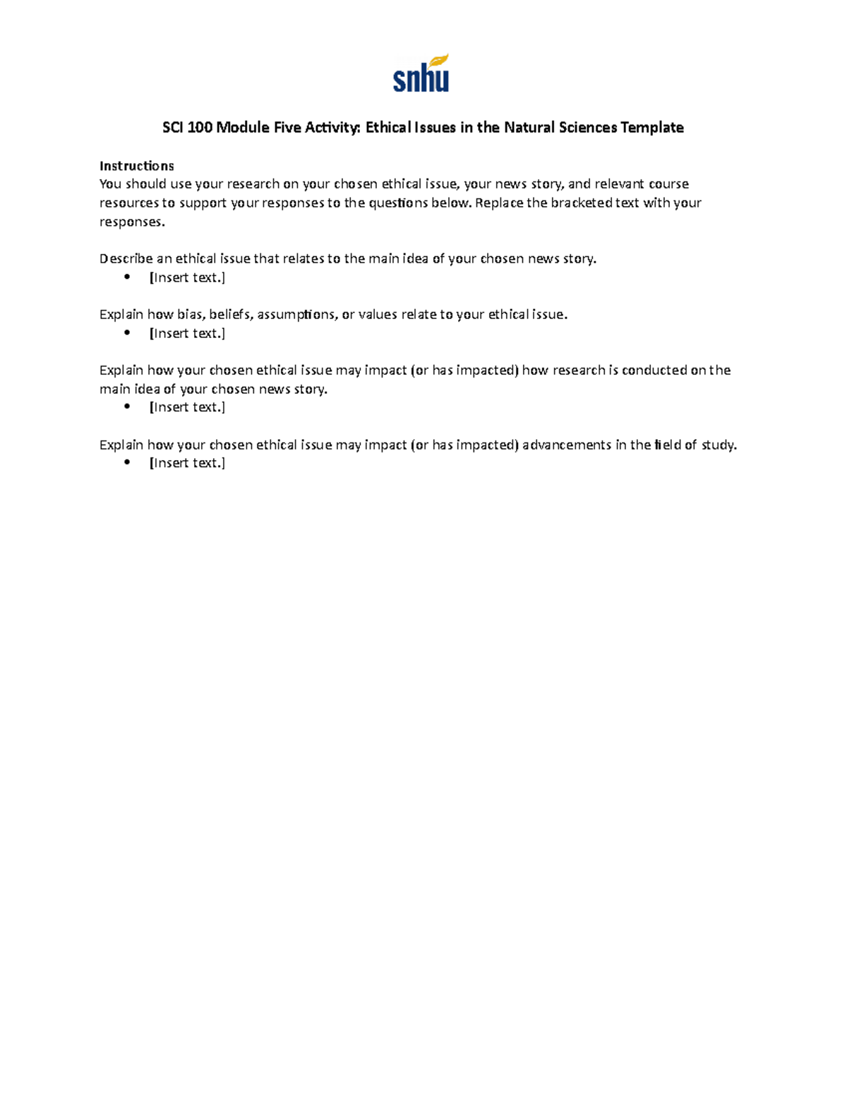 Sci 100 Module Five Activity Template Sci 100 Module Five Activity