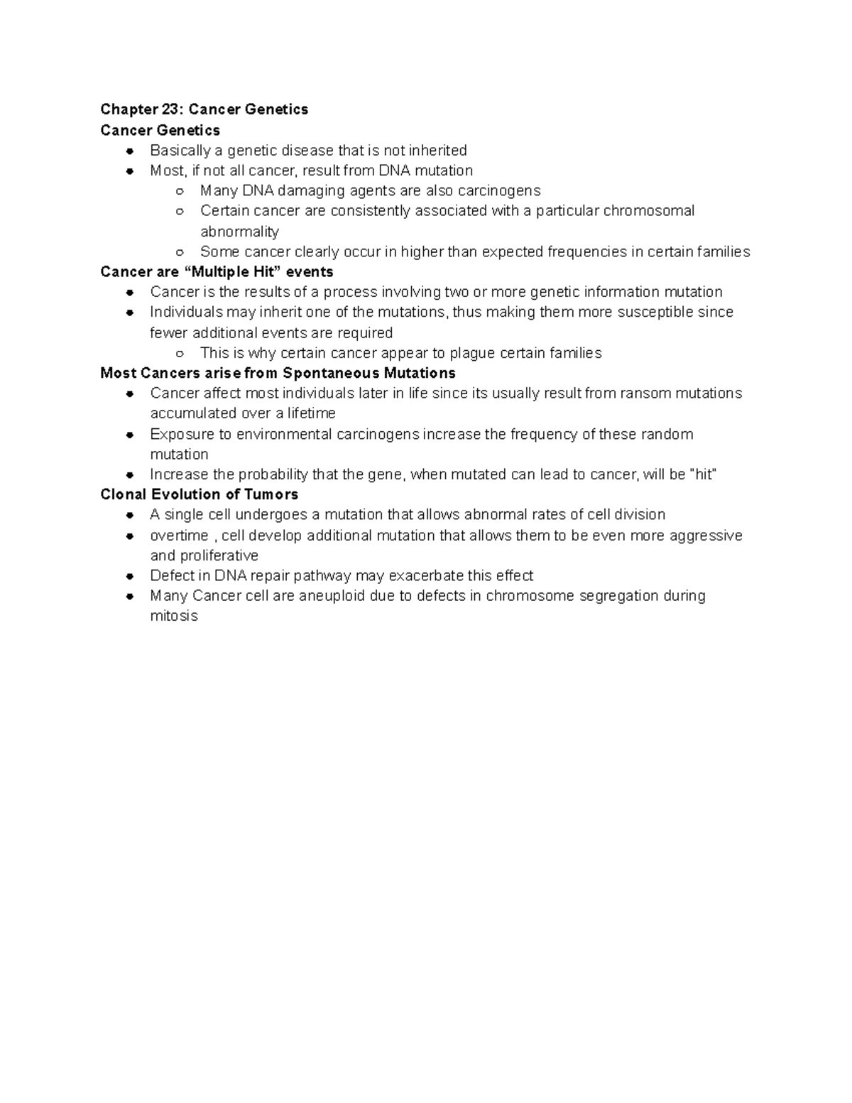 Genetics Chapter 23 Part 1 - Chapter 23: Cancer Genetics Cancer ...