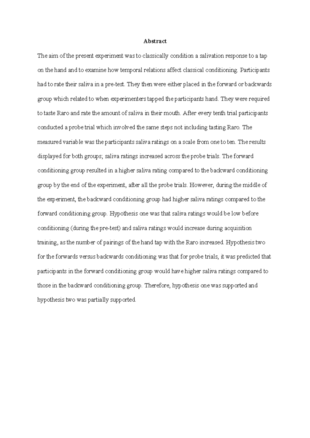 Psyc111 abstract - Abstract The aim of the present experiment was to ...
