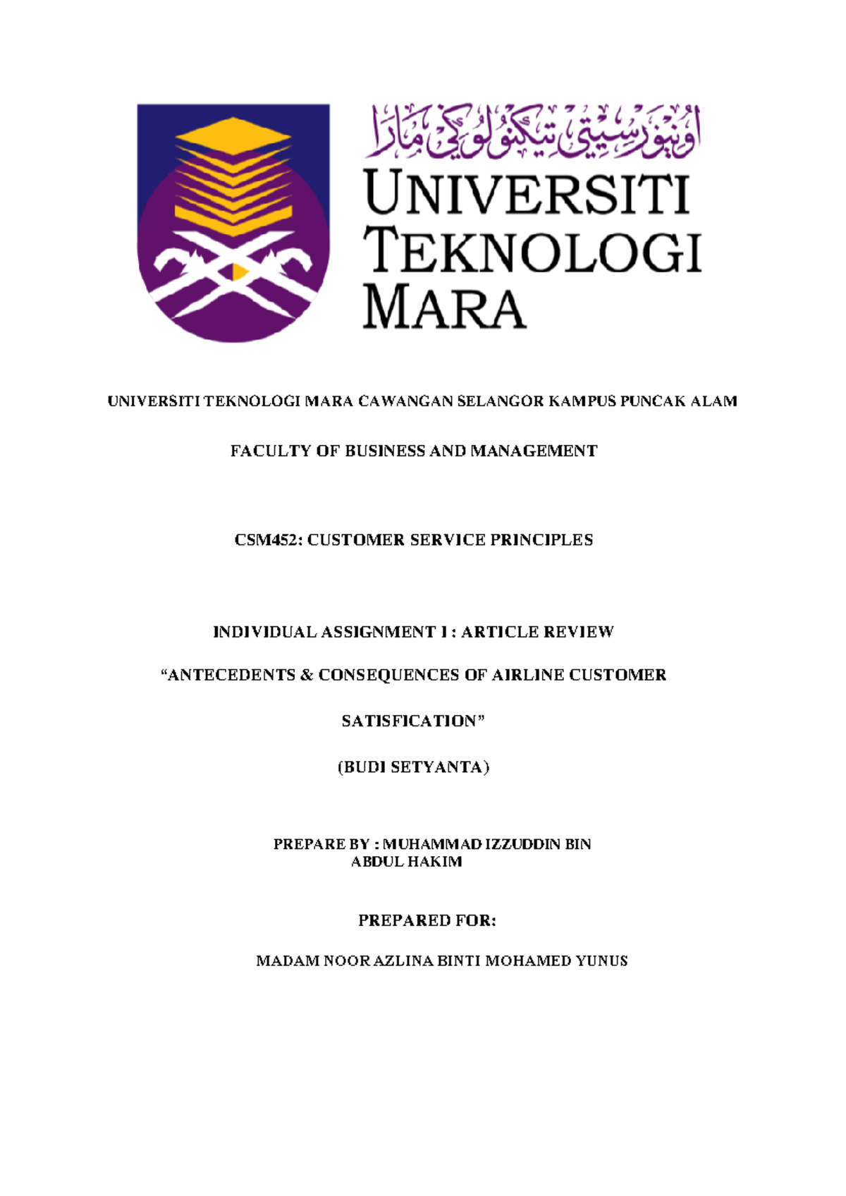 Individual Assignment Article Review CSM452 - UNIVERSITI TEKNOLOGI MARA ...