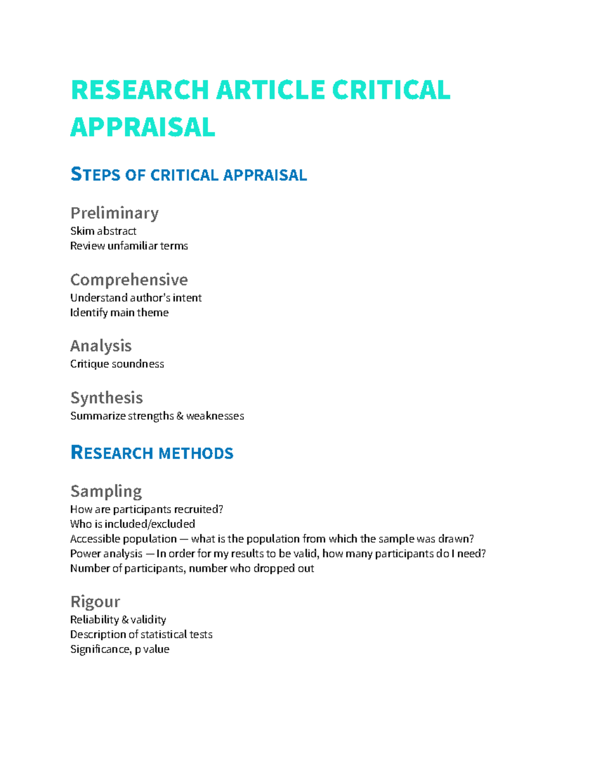 Module 6 - RESEARCH ARTICLE CRITICAL APPRAISAL STEPS OF CRITICAL ...